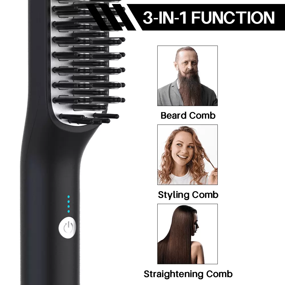 Btmeter Portable Straightening Brush with Negative Ion. Beard Straightener for Men for Travel & Home. Black