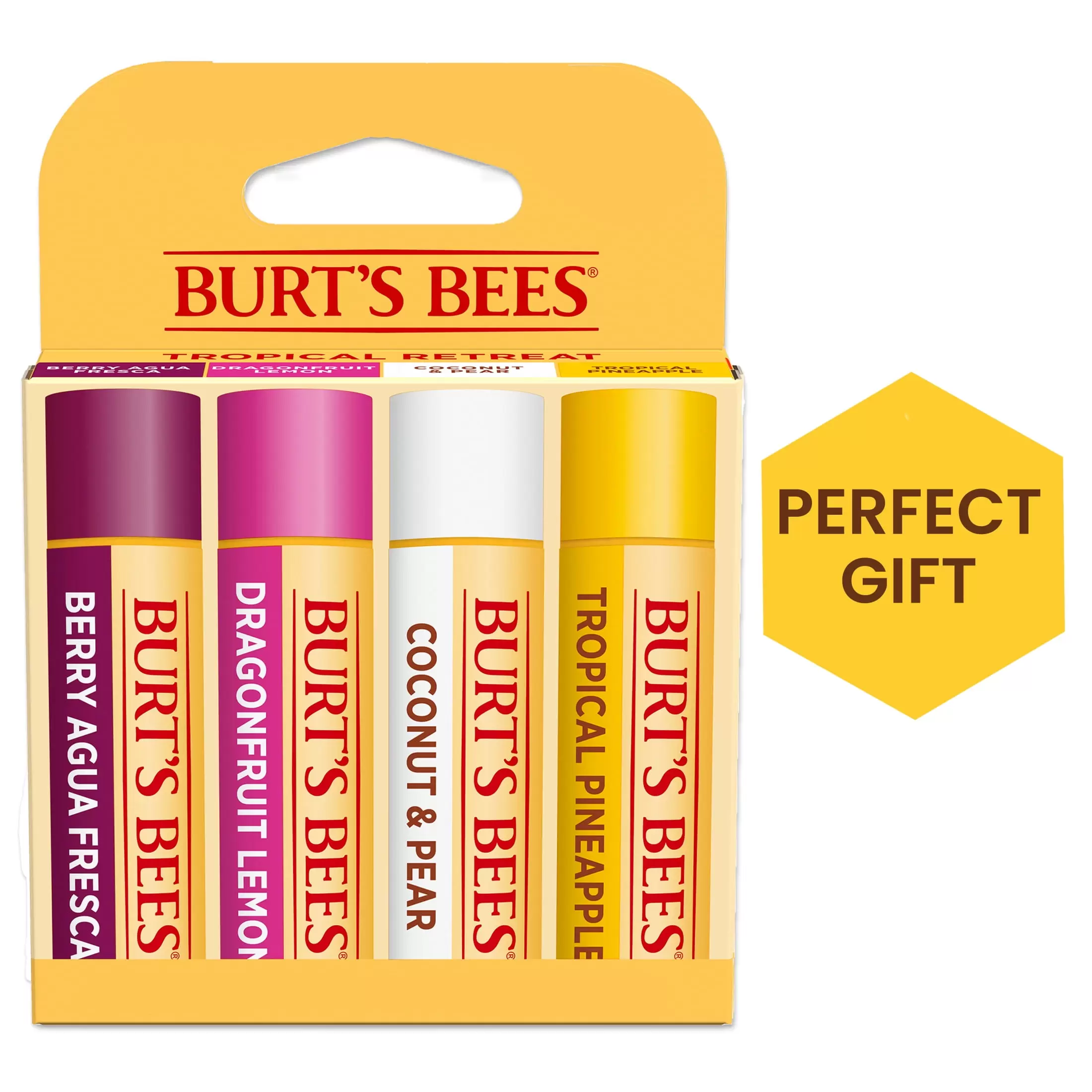 Burt's Bees 100% Natural Origin Moisturizing Lip Balm. Tropical Variety Pack. 4 Tubes