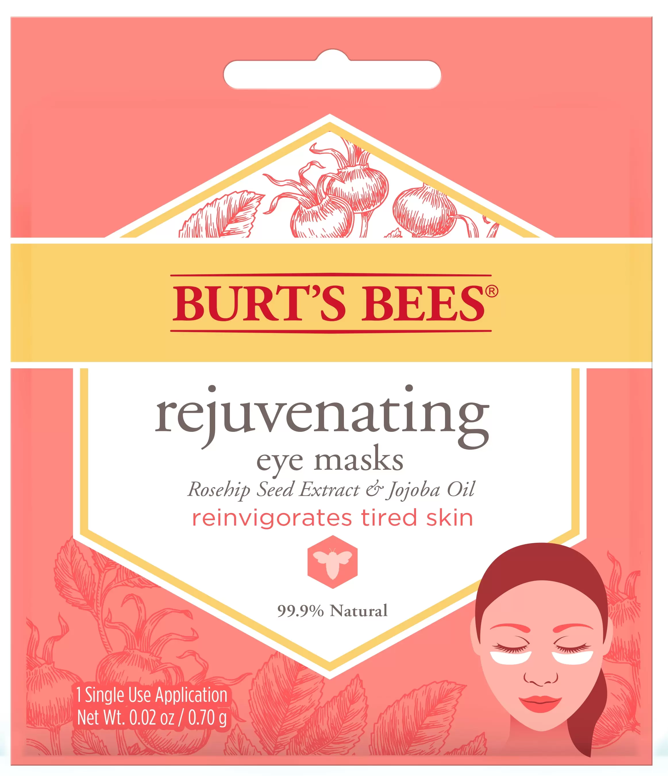 Burt's Bees Rejuvenating Eye Mask. Single Use Eye Mask. 1 Pair