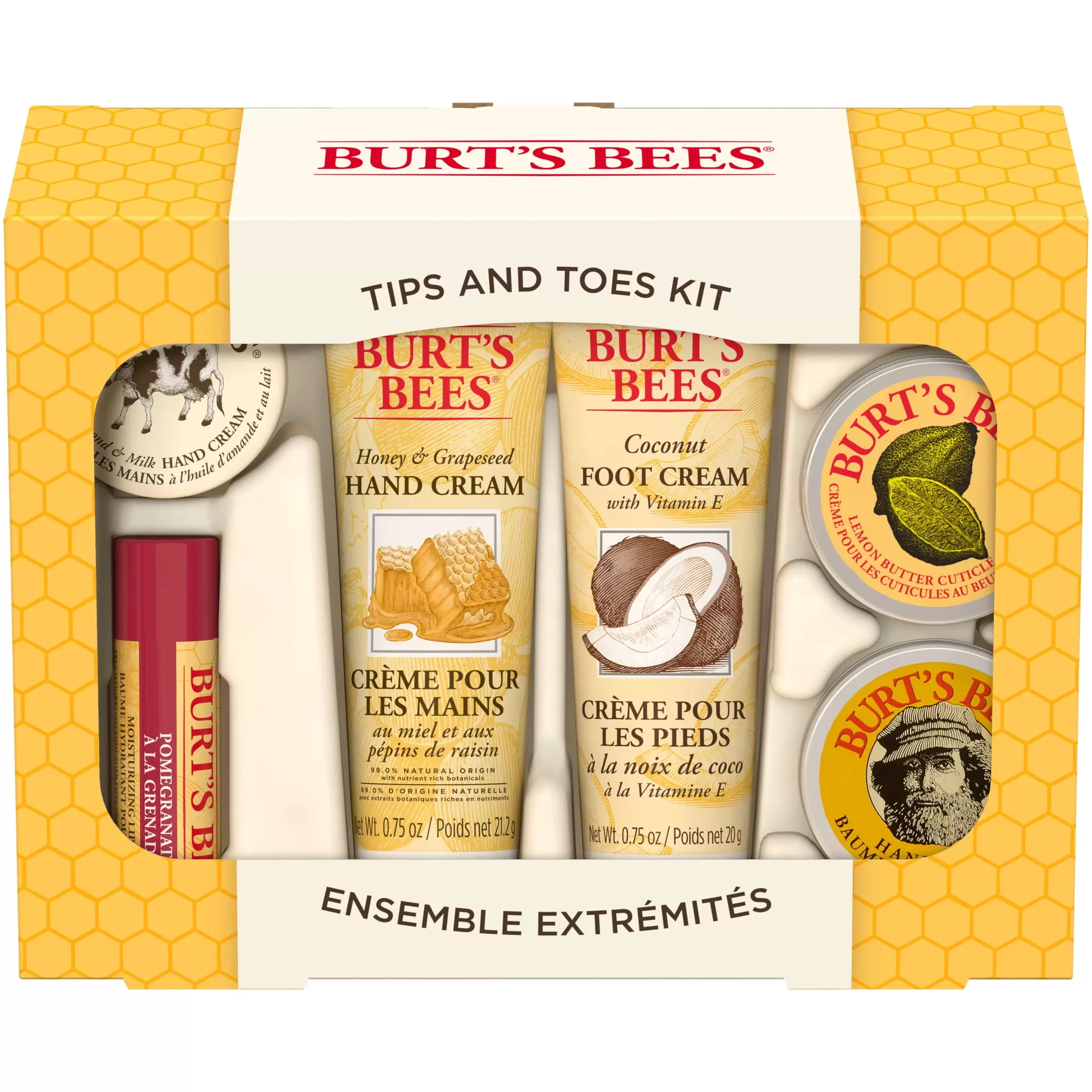 Burt's Bees Tips and Toes Kit Travel Beauty Gift Set. 6 Piece Travel Size Set