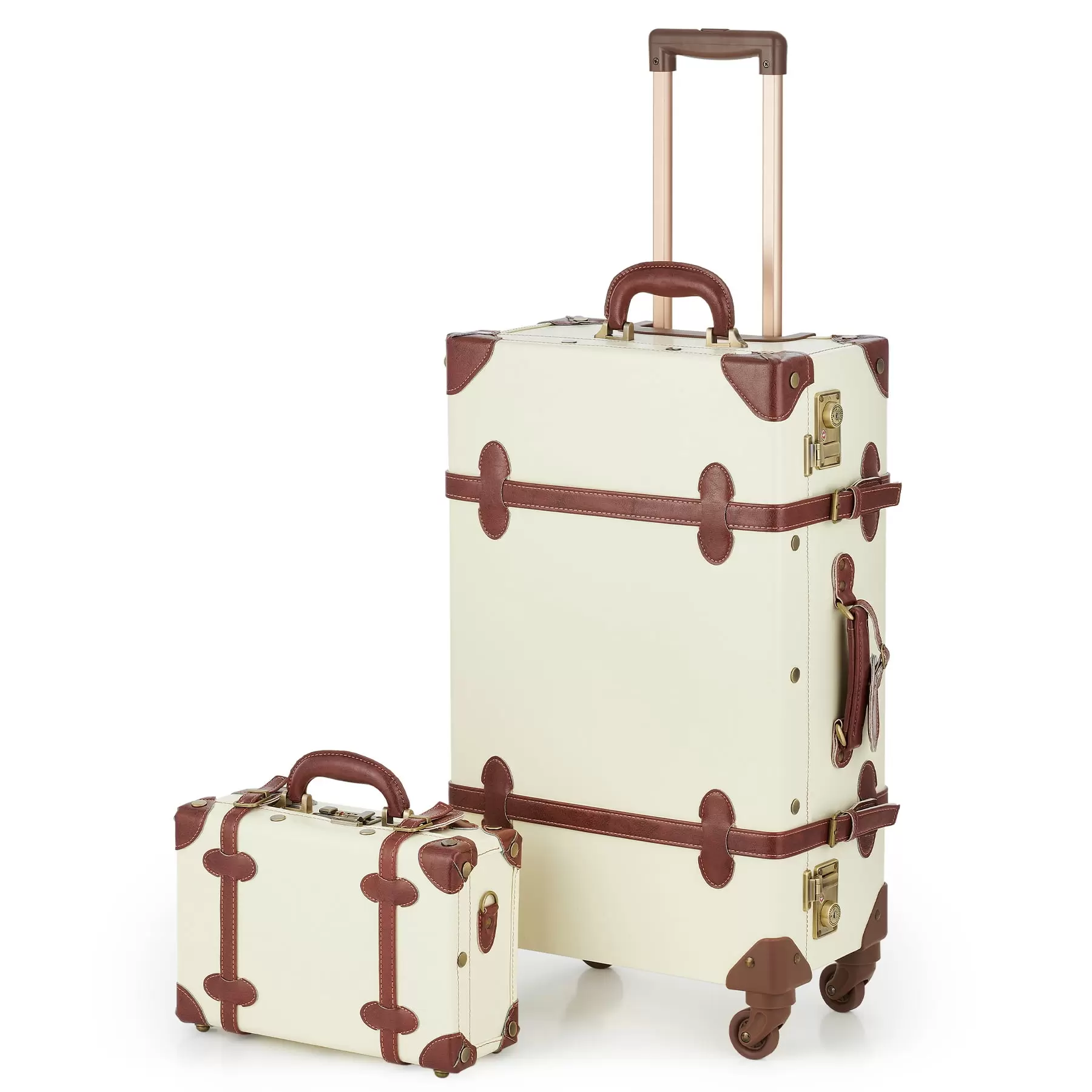 CO-Z Vintage Luggage Set. Hard Shell Suitcase with Spinner Wheels TSA Lock and Carry On Briefcase with Combination Lock. Beige