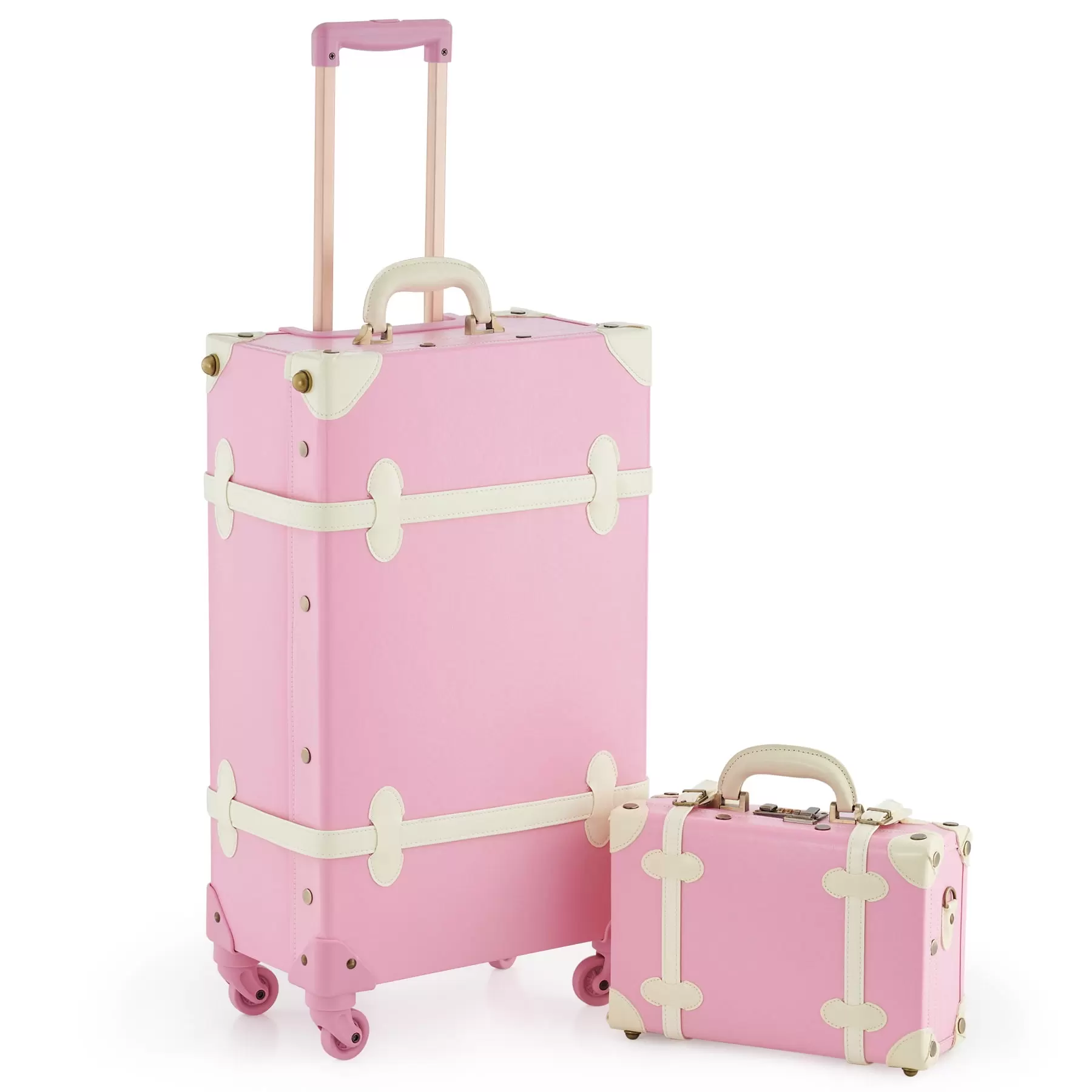 CO-Z Vintage Trolley Luggage Set with TSA Locks Travelling Luggage Essential. Pink