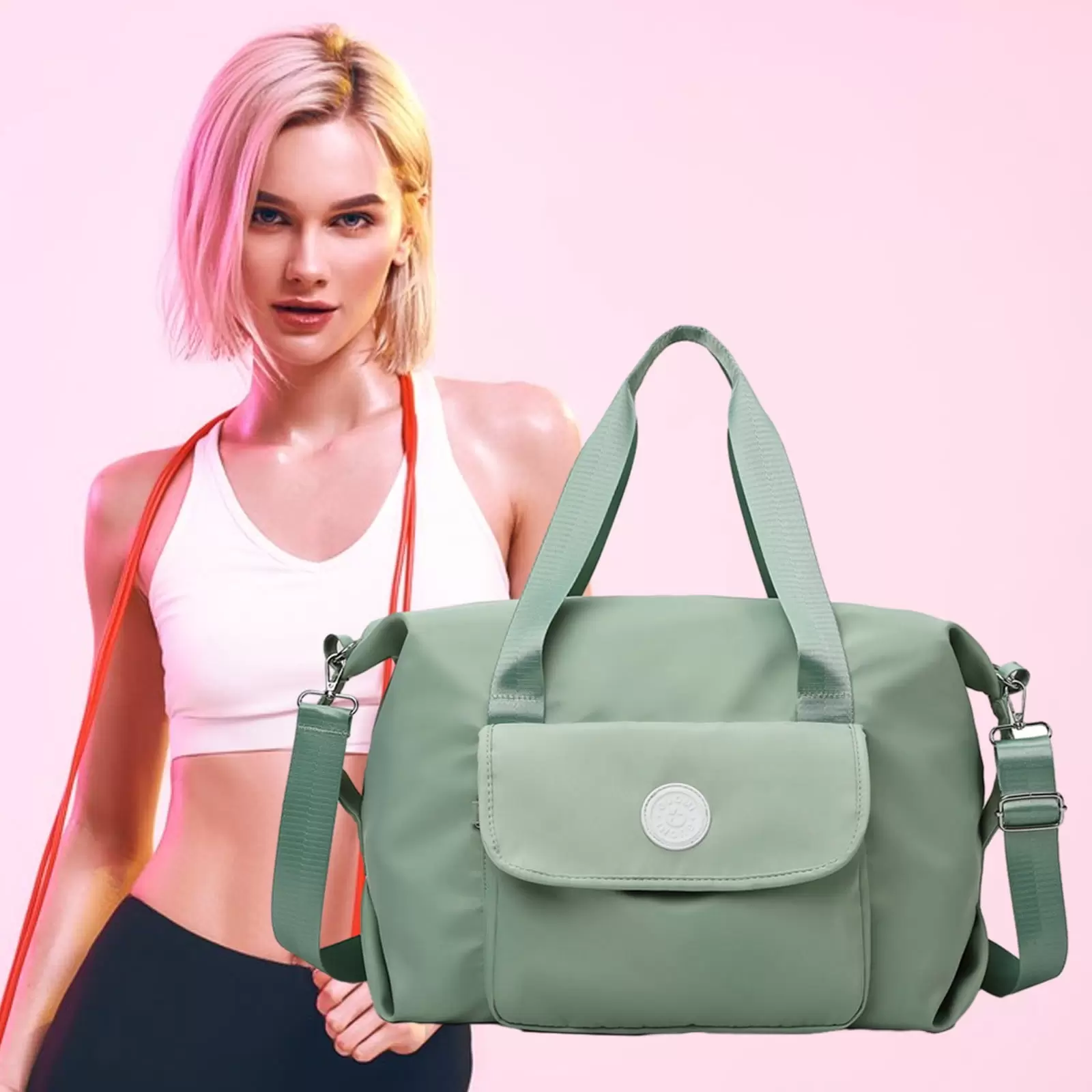 COFEST Travel Duffel Bag. Sports Tote Gym Bag. Shoulder Overnight Bag for Women Large Capacity Work Bags Lightweight office Stylish Shoulder Bag Handbag Green