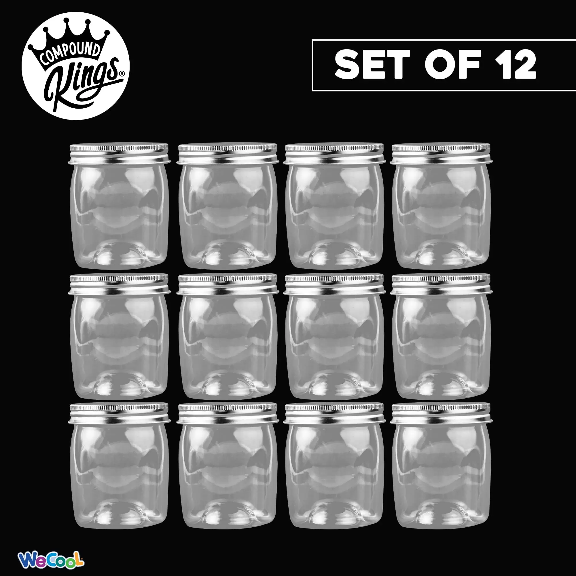 COMPOUND KINGS Storage 8Oz Jar. Clear Plastic Containers with Lid. BPA Free PET 12 pack