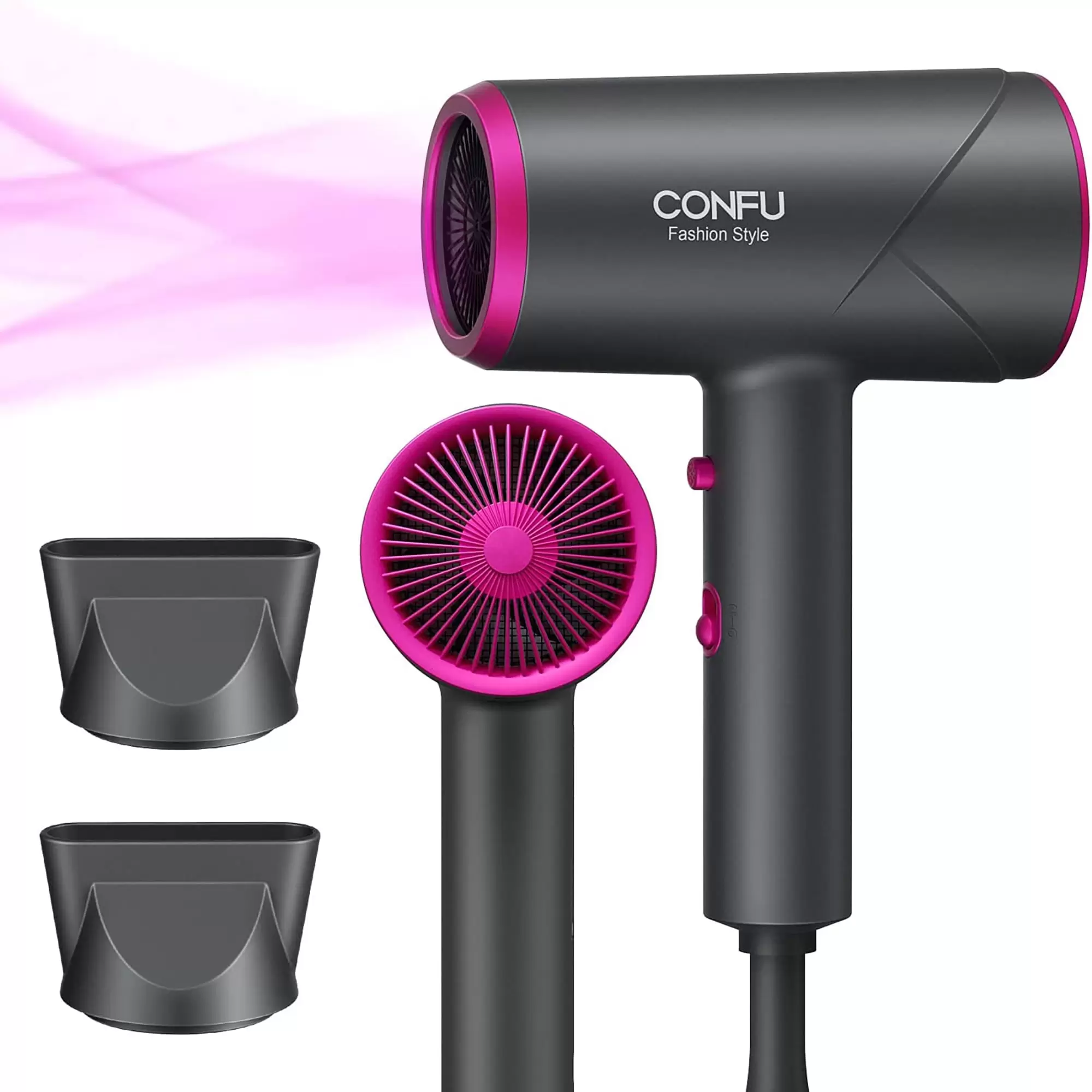 CONFU Hair Dryer. 1875W Ionic Blow Dryer. Portable lightweight with 2 Concentrator Nozzles for Home & Travel