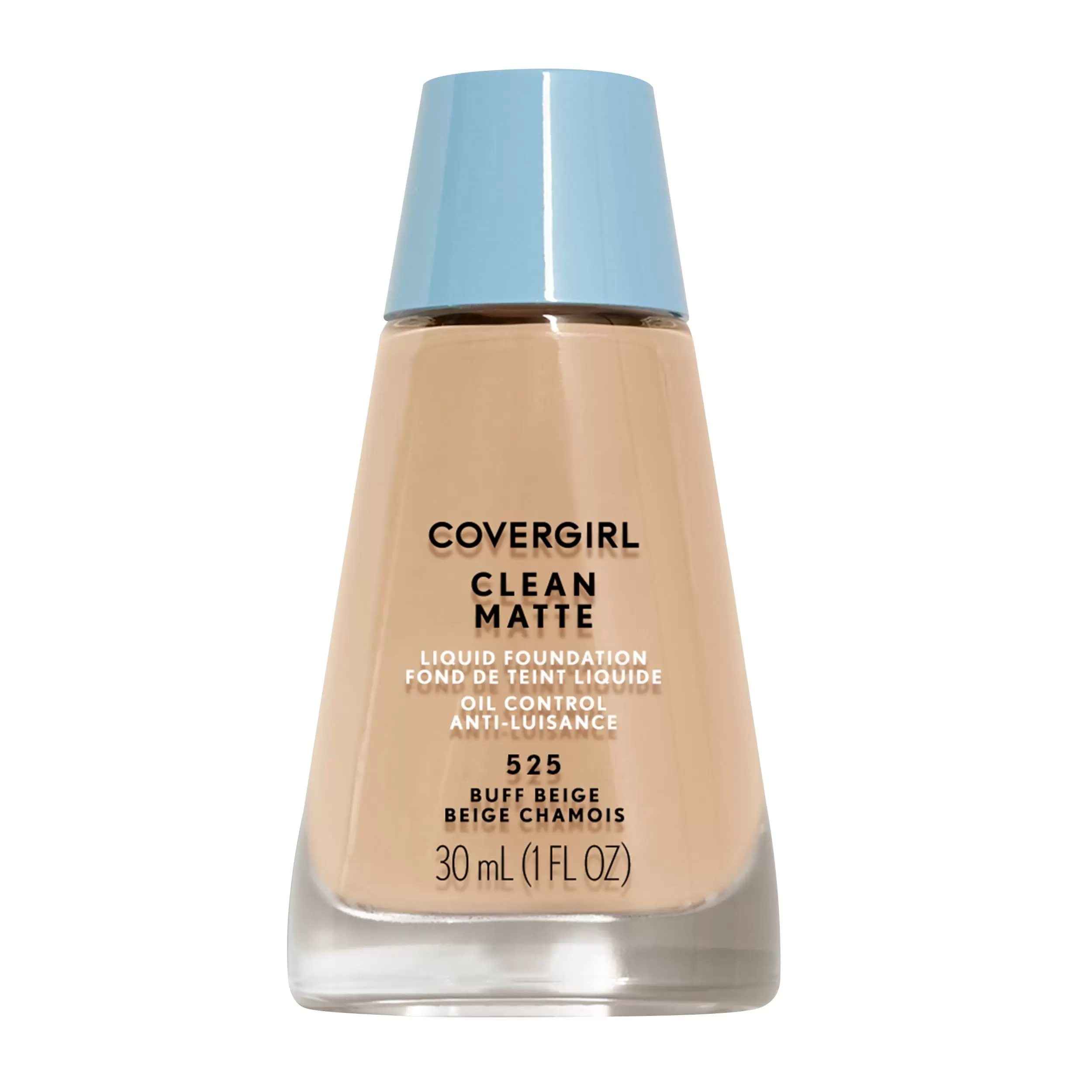 COVERGIRL Clean Matte Liquid Foundation. 525 Buff Beige. 1 fl oz. Liquid Foundation. Matte Foundation. Lightweight Foundation. Moisturizing Foundation. Water Based Foundation