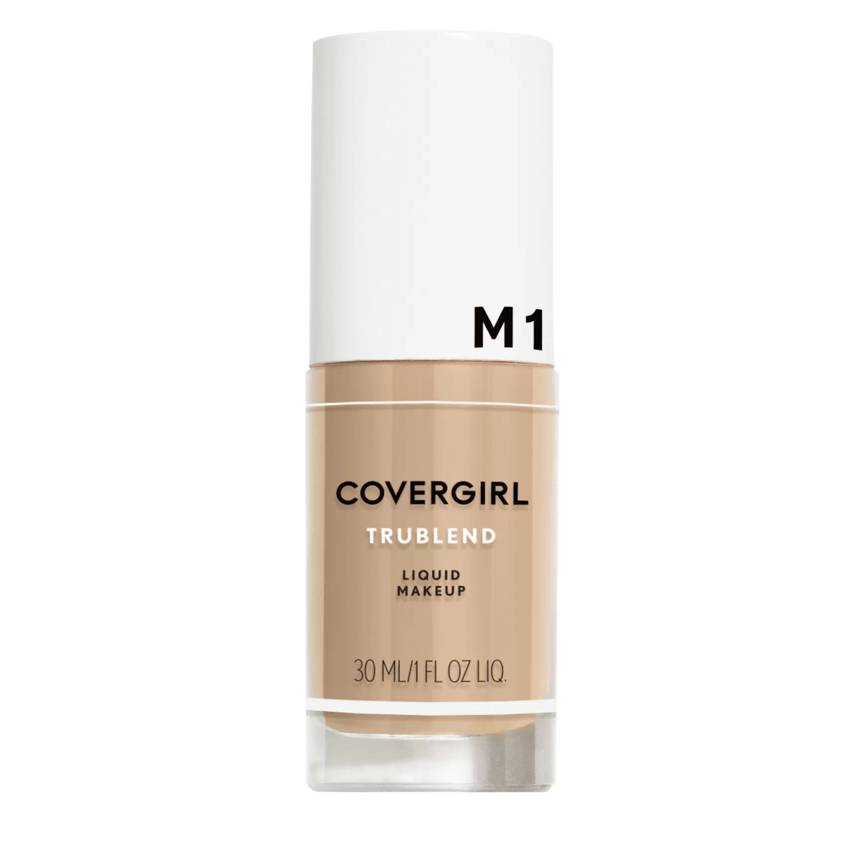 COVERGIRL TruBlend Oil-free Liquid Foundation. M-1 Natural Beige. 1 fl oz. Lightweight. Dewy Finish. Hydrating Foundation. Moisturizing Foundation. Cruelty-Free Foundation. Blends Seamlessly