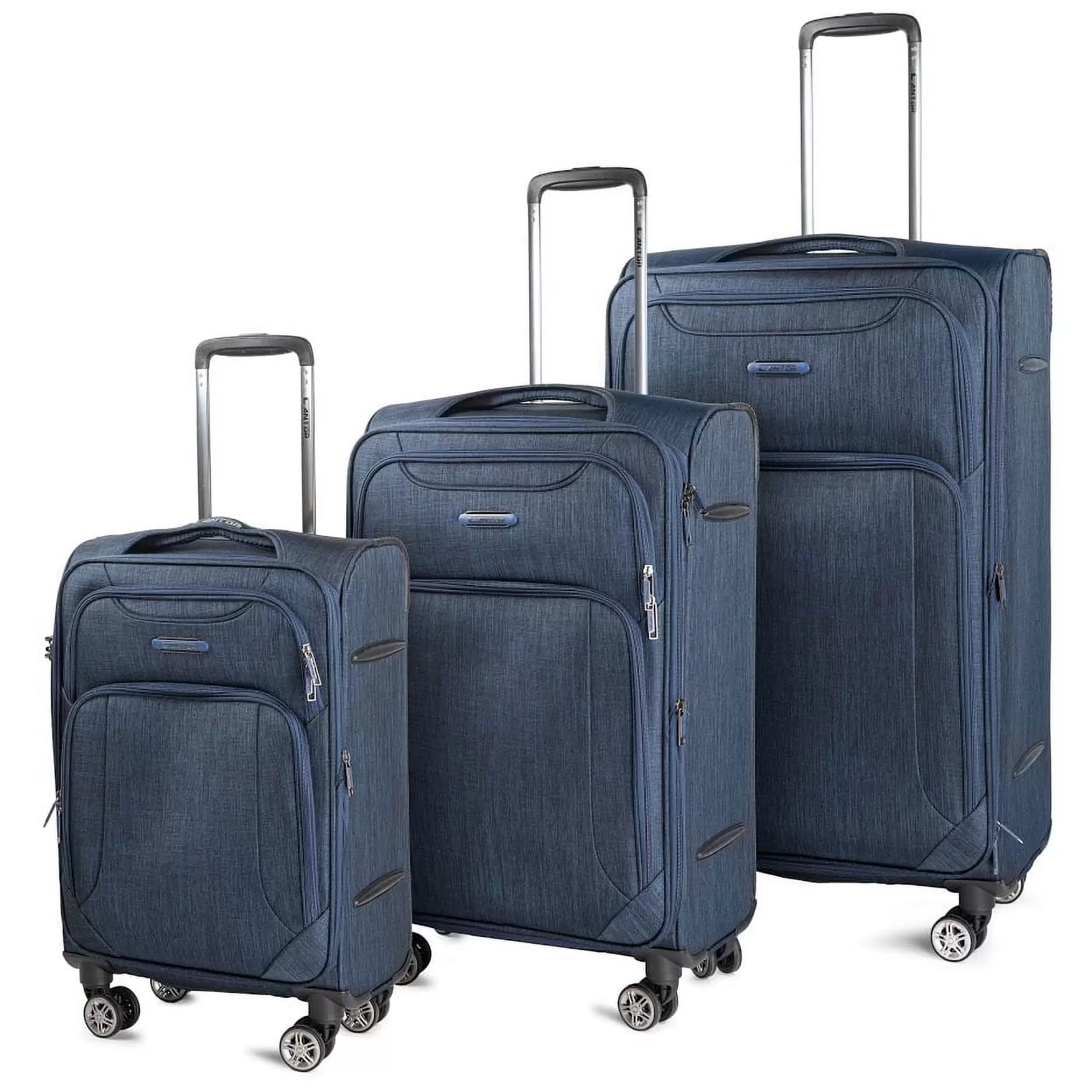 Cantor Ultra Lightweight Softside Luggage with Spinner Wheels. Set of 3. Navy - Expandable Suitcase with Retractable Handle and ID Tag. and Interlocking Zippers with TSA Lock