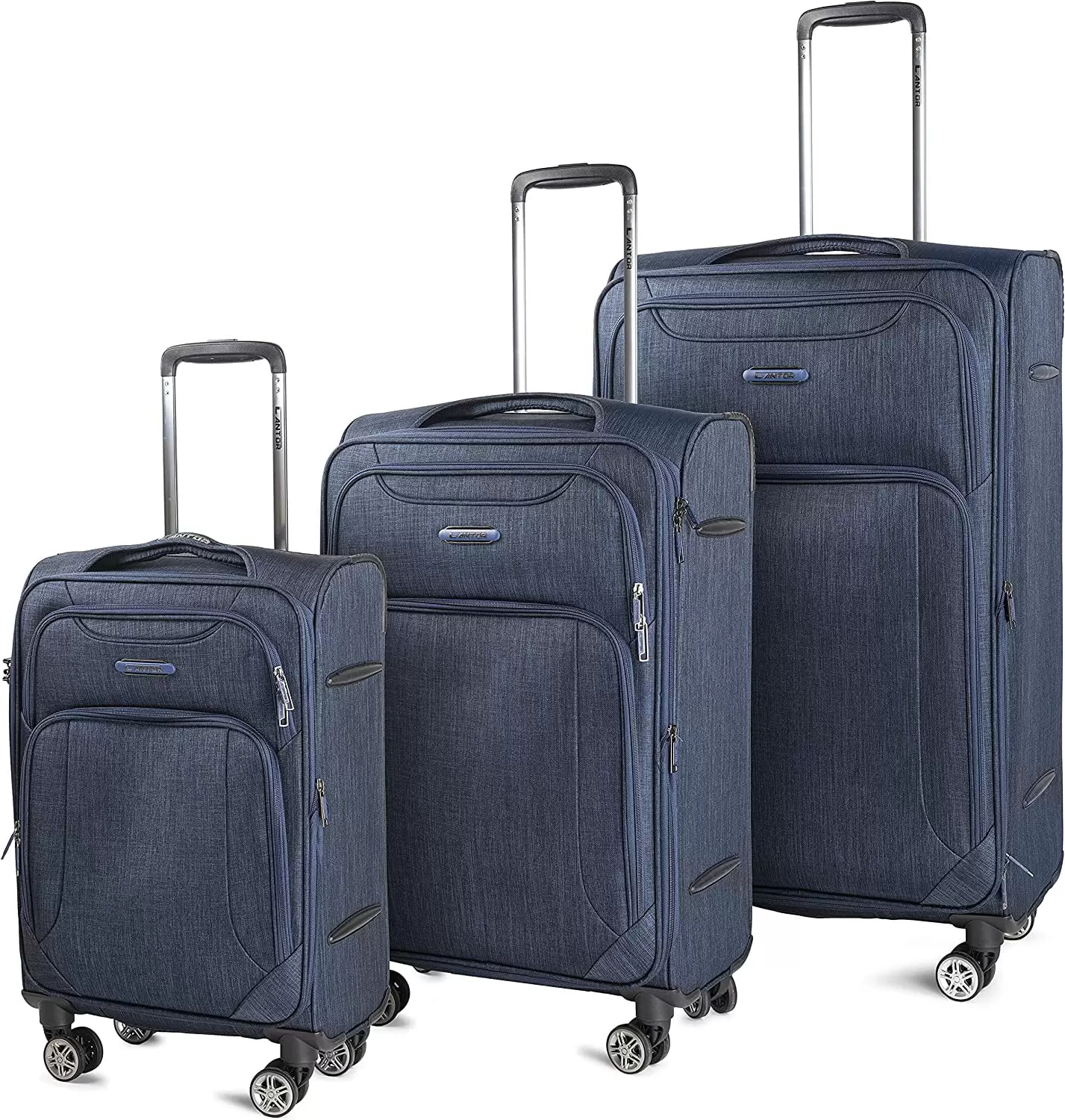 Cantor Ultra Lightweight Softside Luggage with Spinner Wheels.Navy. Set of 3. . and Interlocking Zippers with TSA Lock