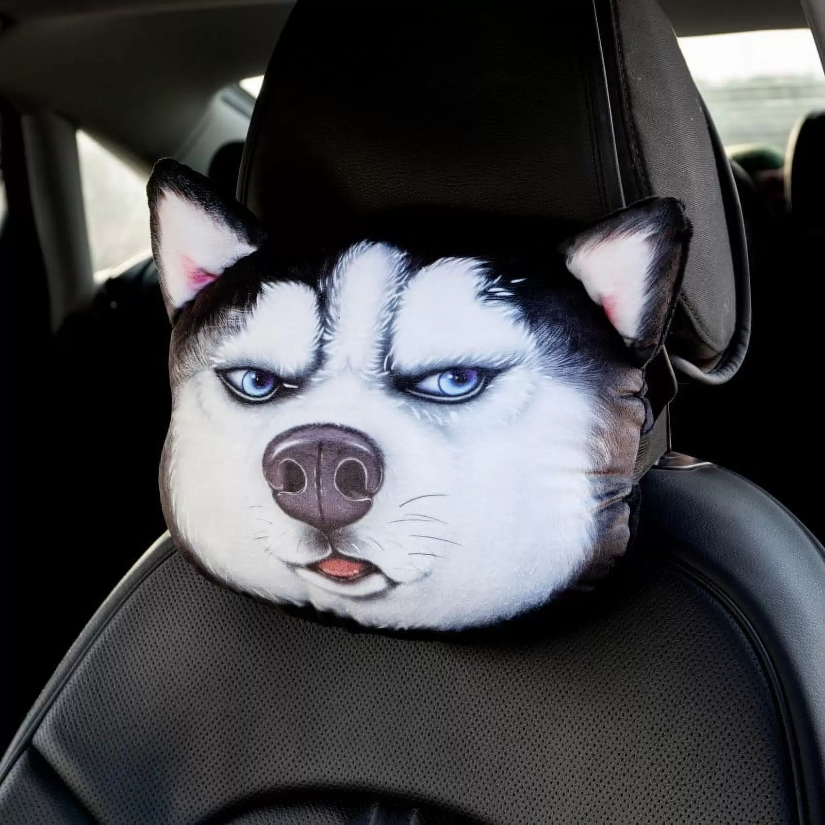 Car Headrest Pillow Seat Belts Cover Padding 3D Printed Dog Cat Face Cute Neck Rest Auto Neck Safety Cushion