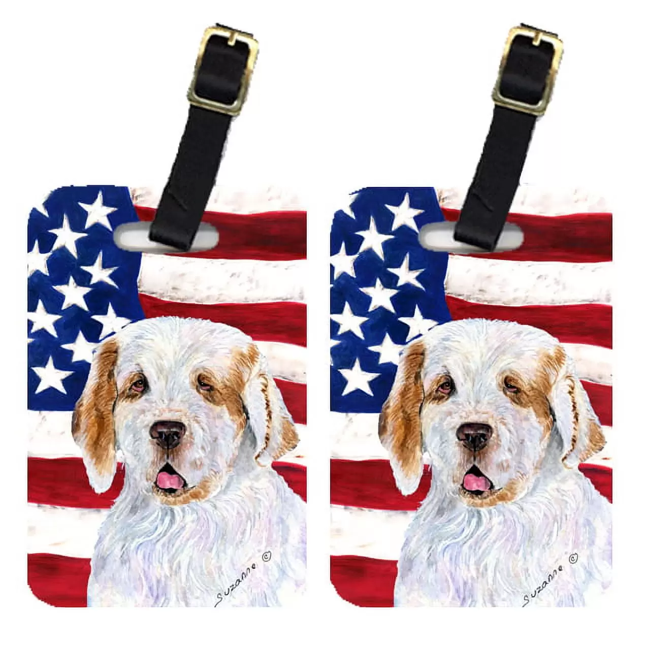 Caroline's Treasures Pair of USA American Flag with Clumber Spaniel Luggage Tags SS4027BT