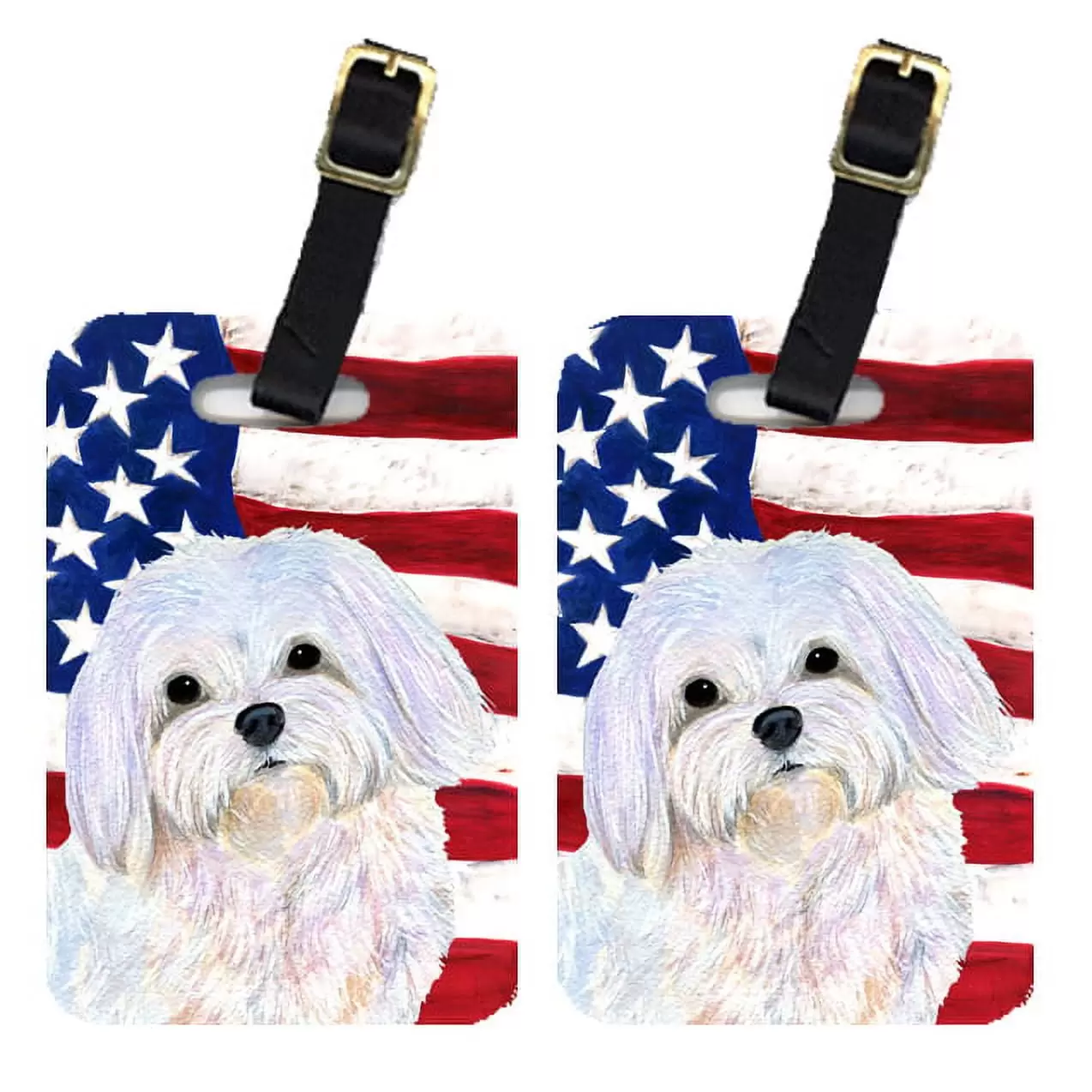 Caroline's Treasures Pair of USA American Flag with Maltese Luggage Tags SS4044BT