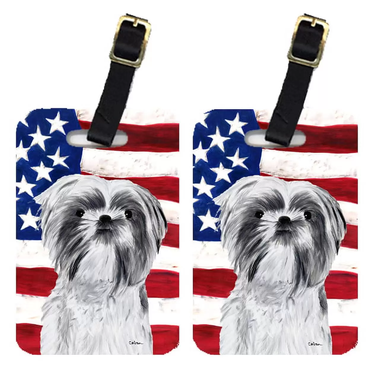 Caroline's Treasures Pair of USA American Flag with Shih Tzu Luggage Tags SC9015BT