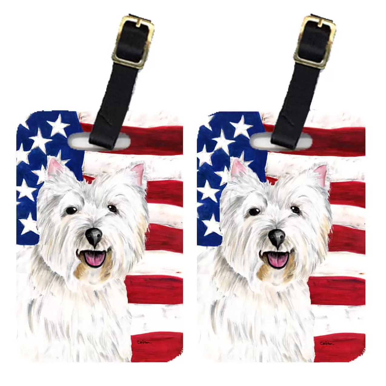 Caroline's Treasures Pair of USA American Flag with Westie Luggage Tags SC9008BT