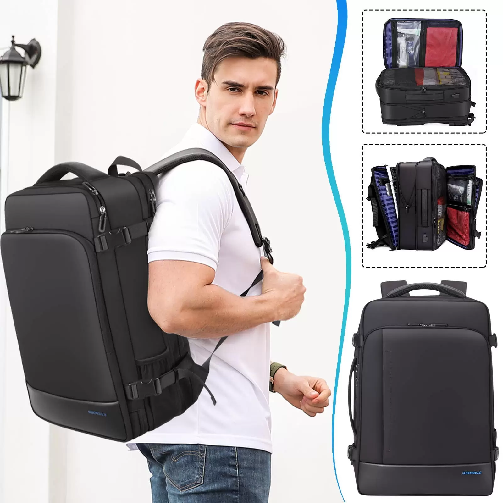 Carry On Backpack for Men Women. Extra Large 40L Expandable Backpacks. Airline Approved Business Traveling Backpack for Flight. Suitcase Luggage Backpack with USB Port