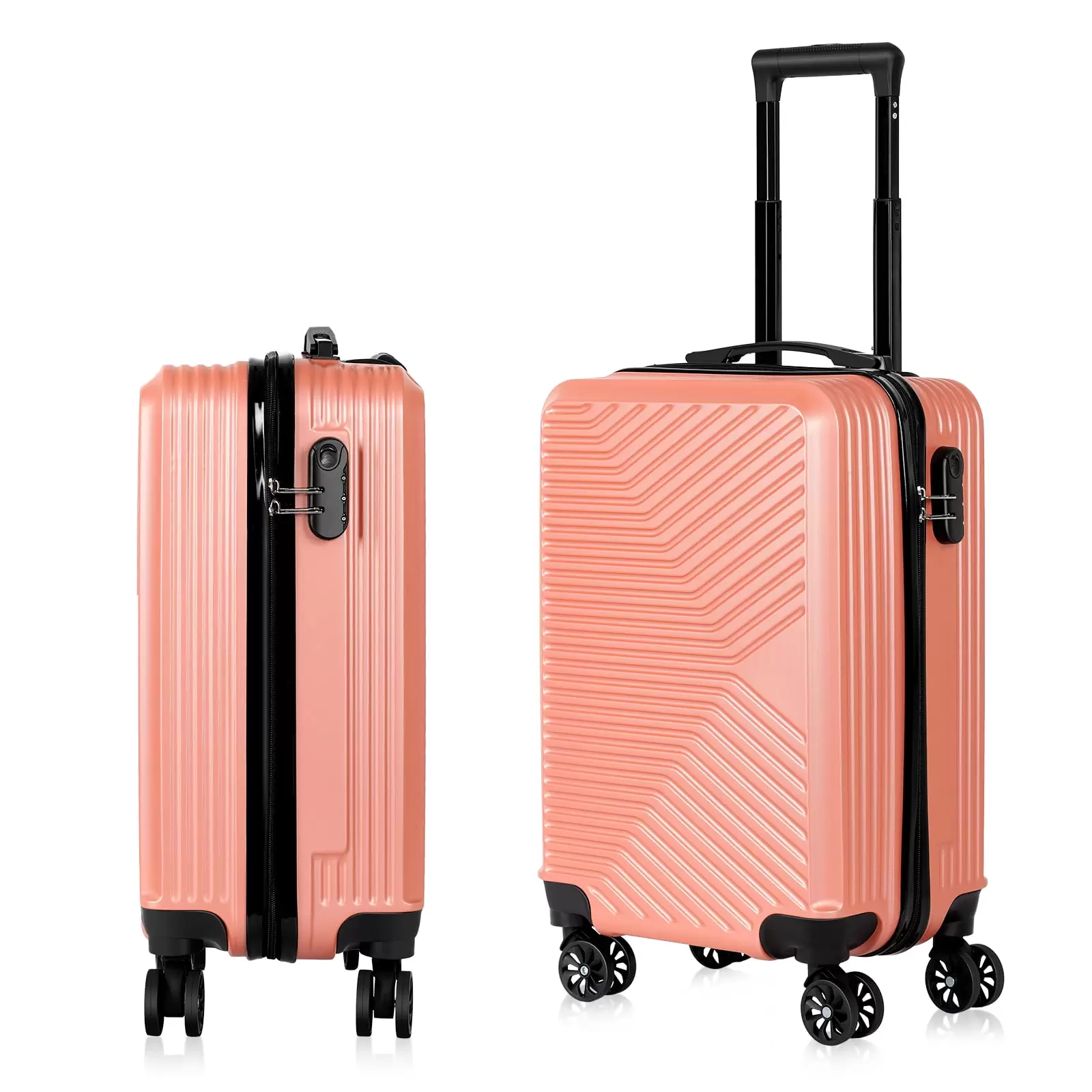 Carry On Luggage. 20 Hardside Suitcase ABS Spinner Luggage with Lock - Crossroad in Rosegold