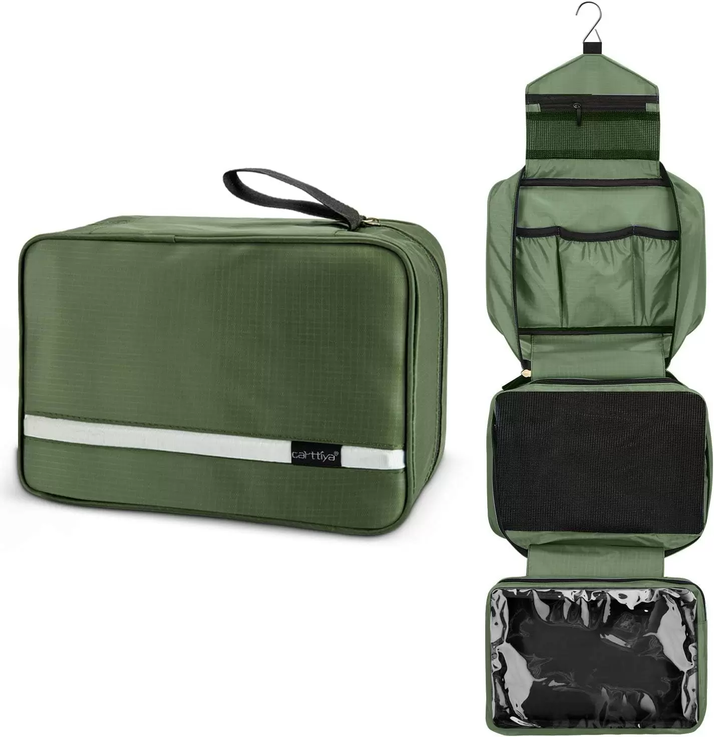 Carttiya Large Toiletry Bag for Men and Women. Travel Make up Wash Bag. Cosmetic Waterproof Bathroom Bag for Business Trip (Dark Green)