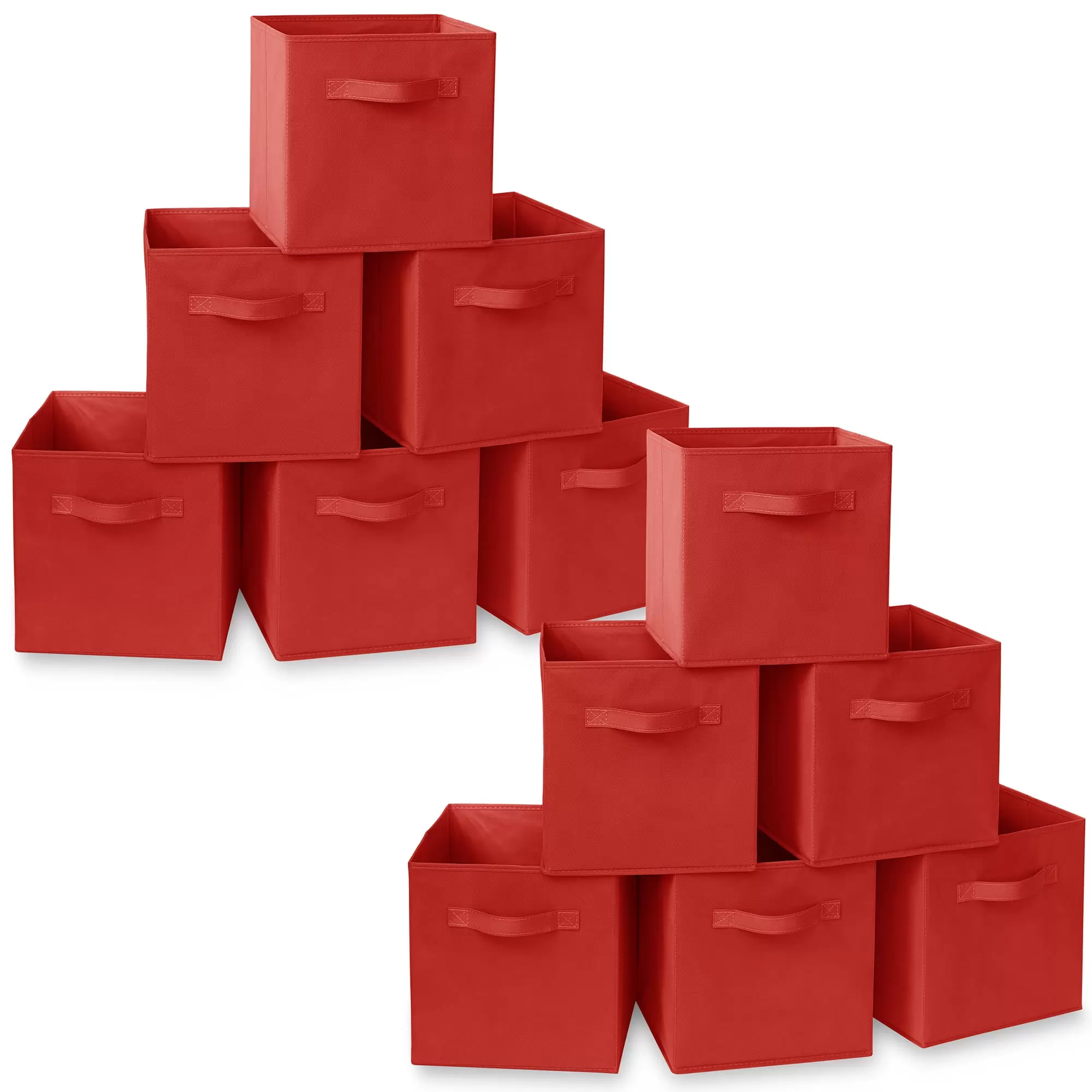 Casafield Set of 12 Fabric Storage Cube Bins. Red - 11 Collapsible Foldable Cloth Baskets for Shelves and Cubby Organizers