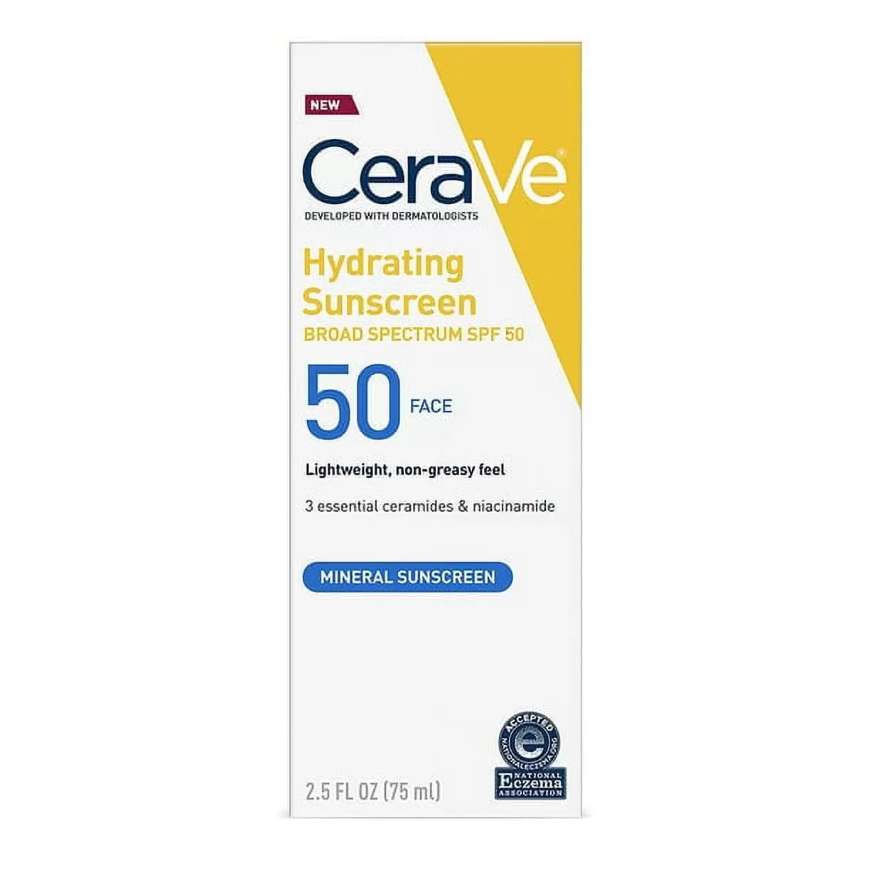 CeraVe 100% Mineral Face Sunscreen SPF 50 with Zinc Oxide & Titanium Dioxide for Sensitive Skin. 2.5 fl oz. 1 Pack