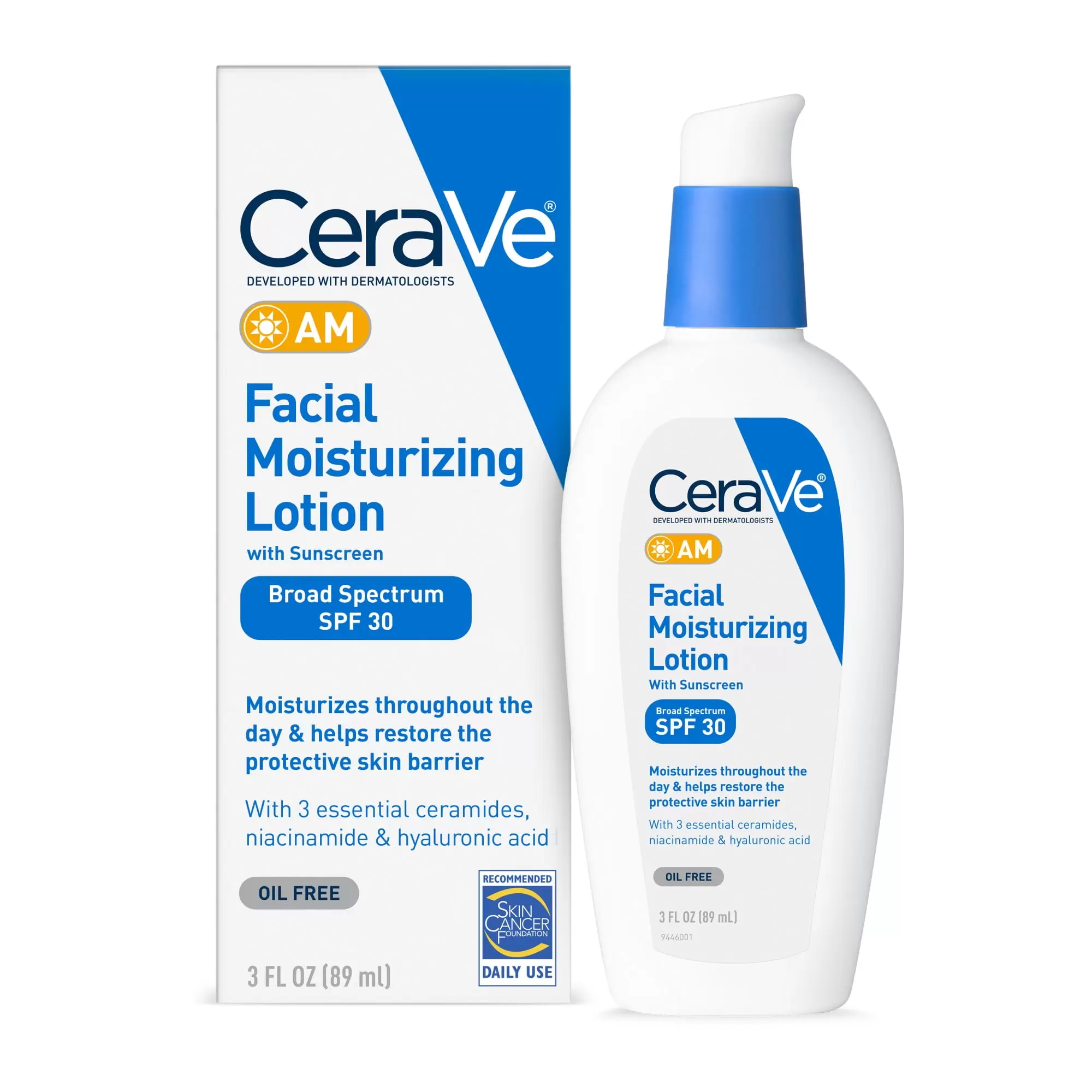 CeraVe AM Lotion Face Moisturizer with SPF 30. Normal to Oily Skin Daily Face Sunscreen. 2 fl oz