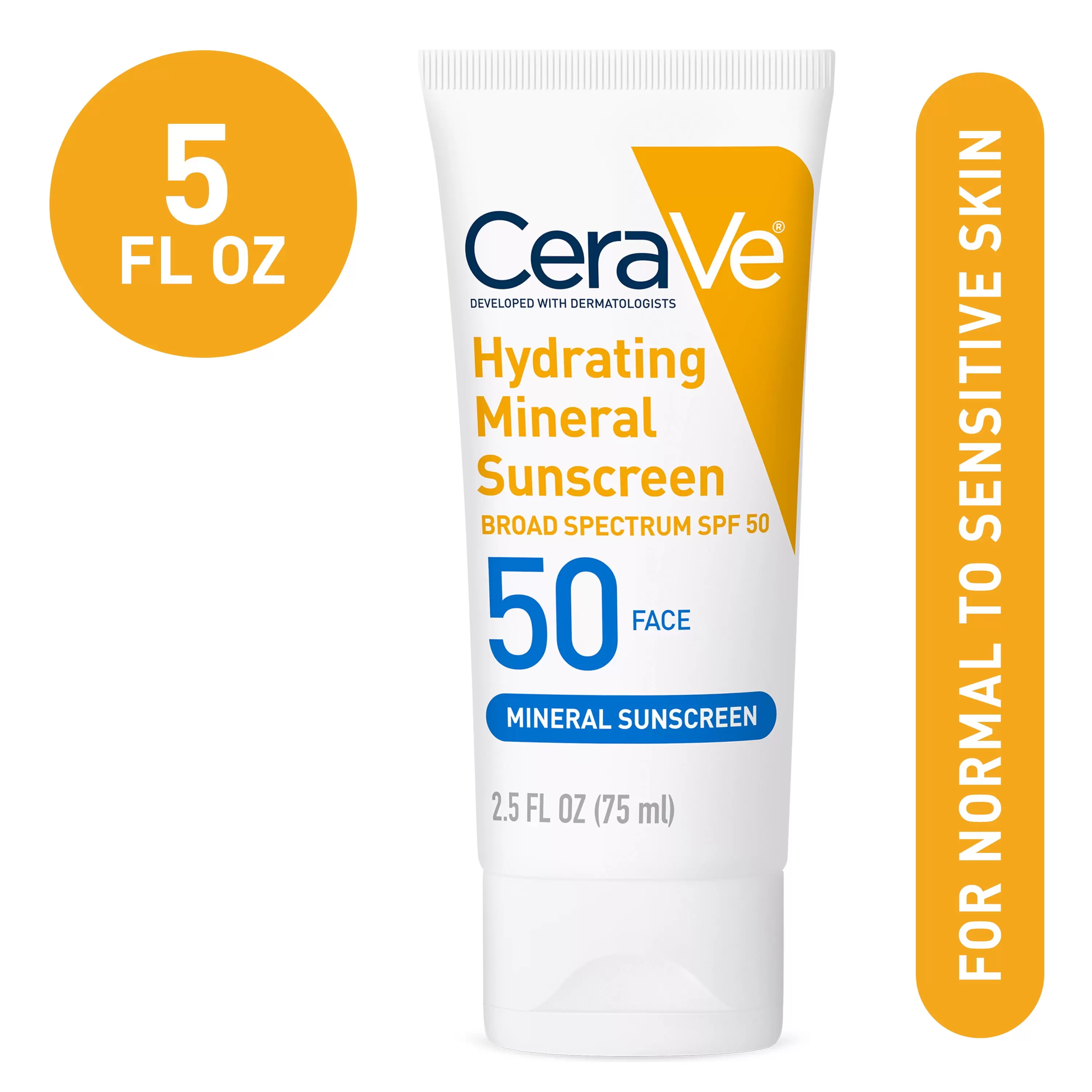 CeraVe Hydrating Face Mineral Sunscreen Lotion SPF 50 for All Skin Types. 2.5 fl oz