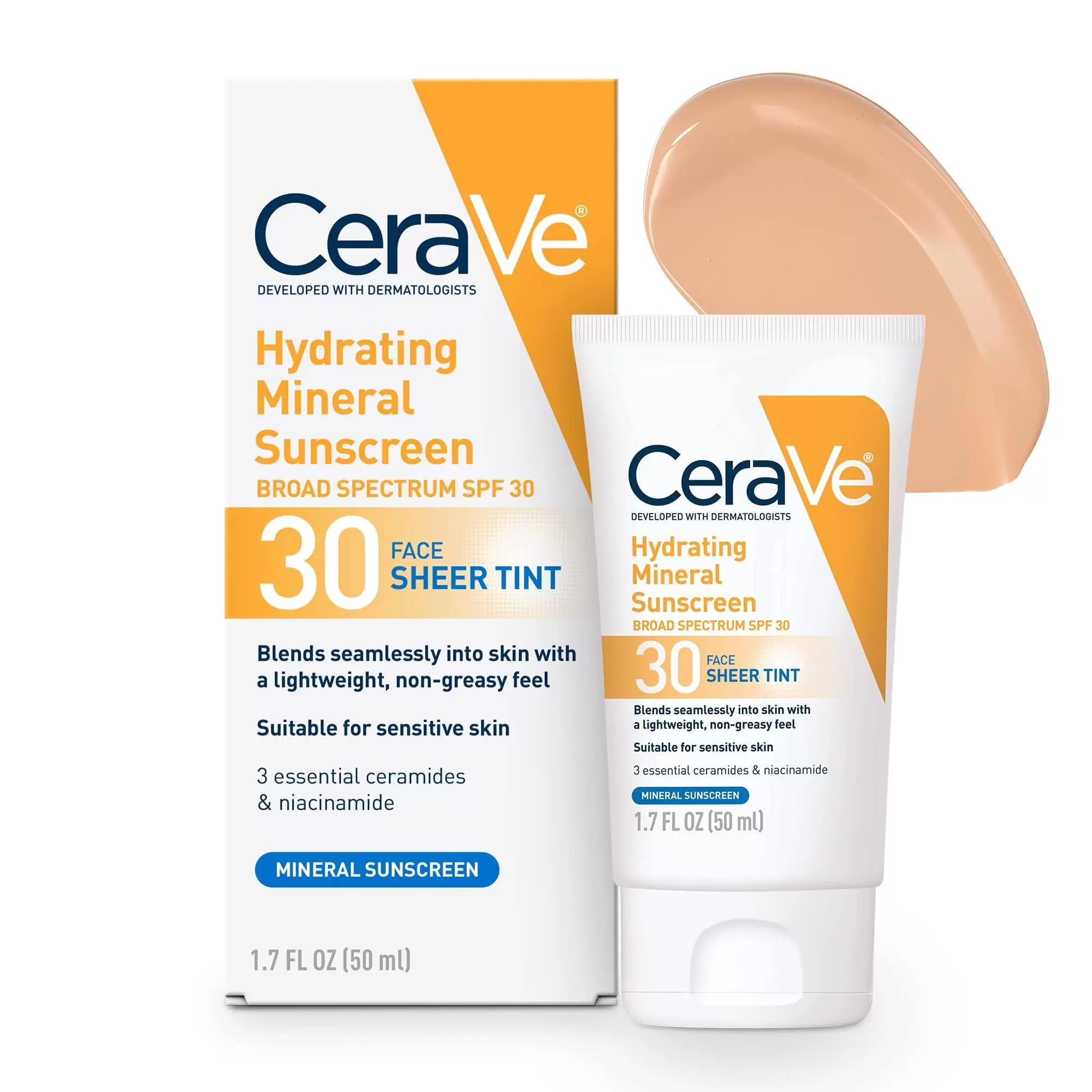 CeraVe Hydrating Mineral Sunscreen. Sheer Tint Face Sunscreen with SPF 30. All Skin Types 1.7 fl oz