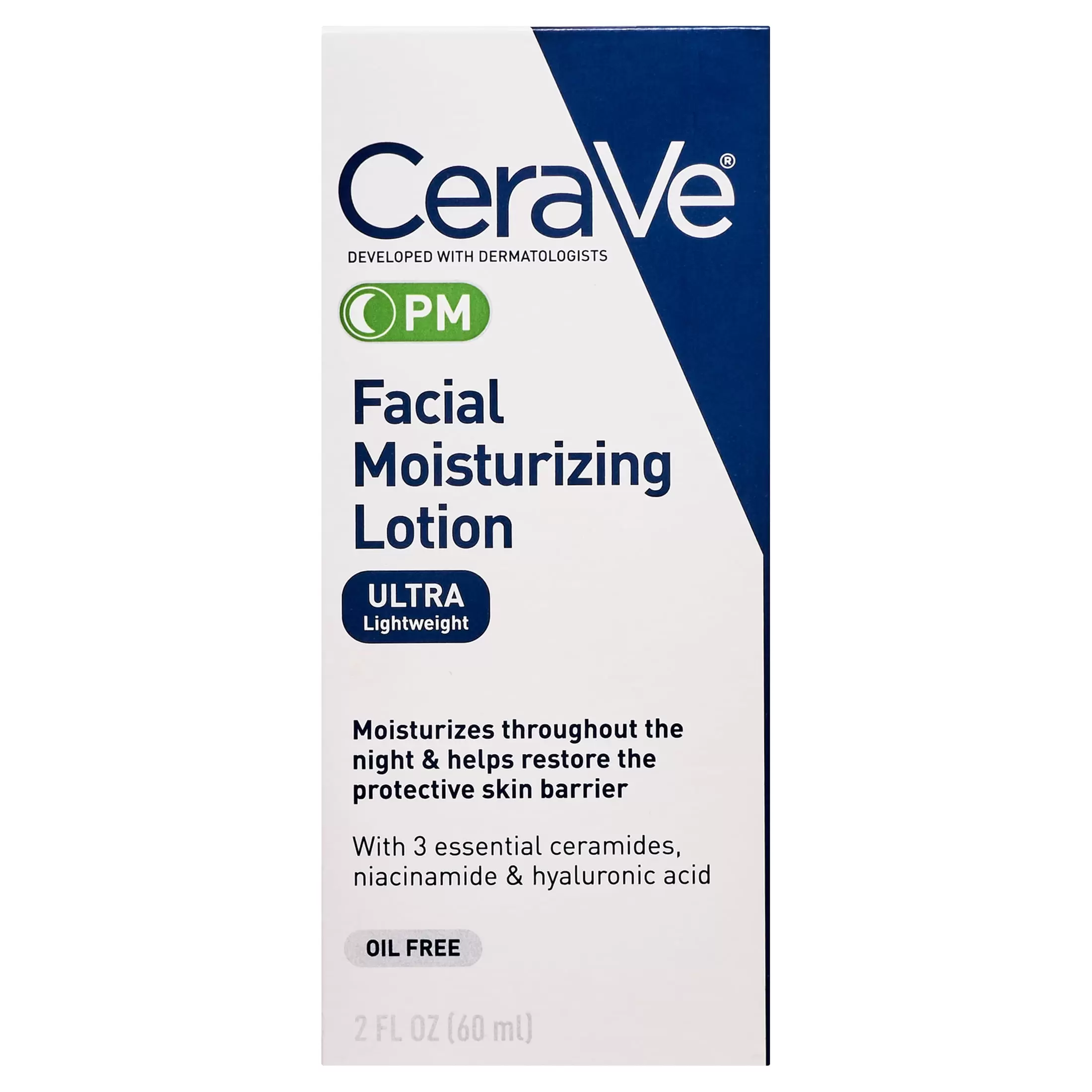 CeraVe PM Lotion Face Moisturizer. Hydrating Oil Free Night Cream for All Skin Types. 2 fl oz