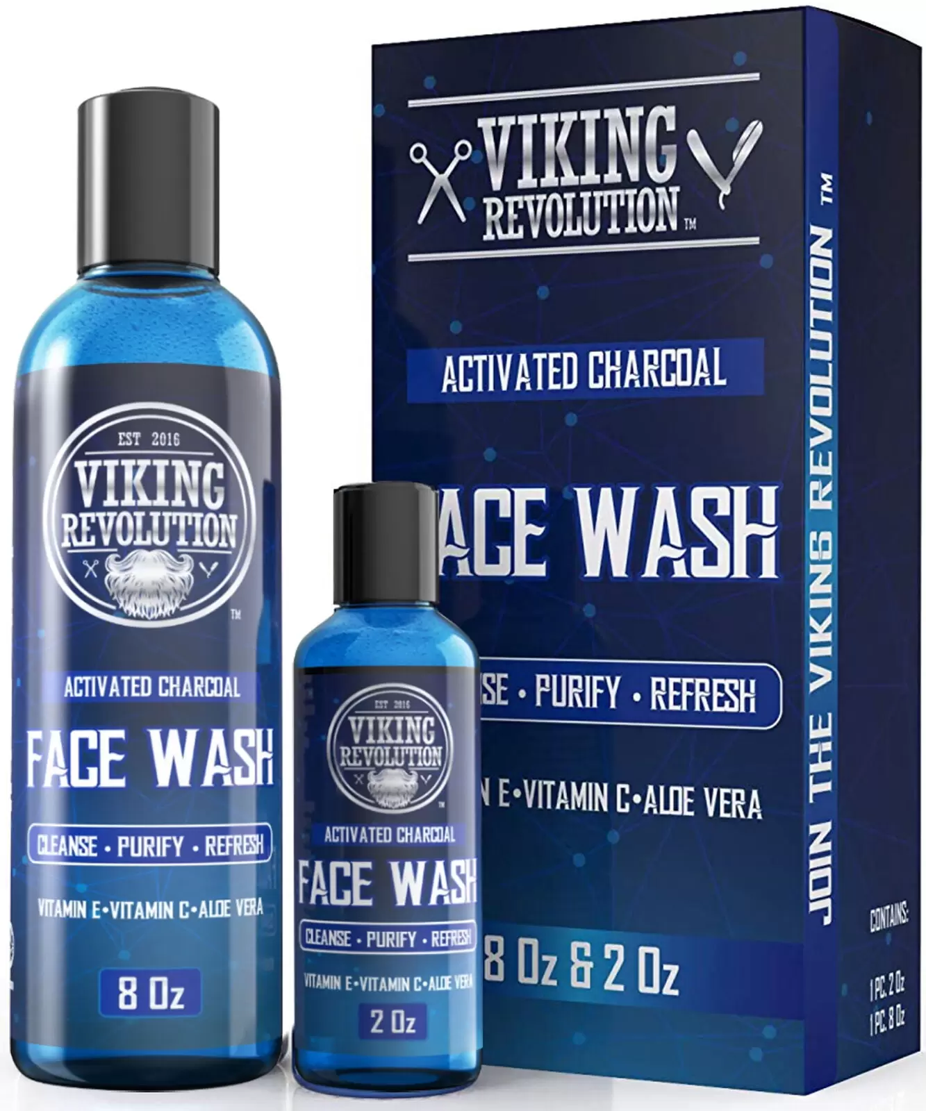 Charcoal Face Wash for Men- Scrub Away Dirt and Toxins - Cleanse. Purify and Refresh - Daily Charcoal Facial Cleanser - 8 Fl Oz plus a 2 Fl Oz / Travel Size