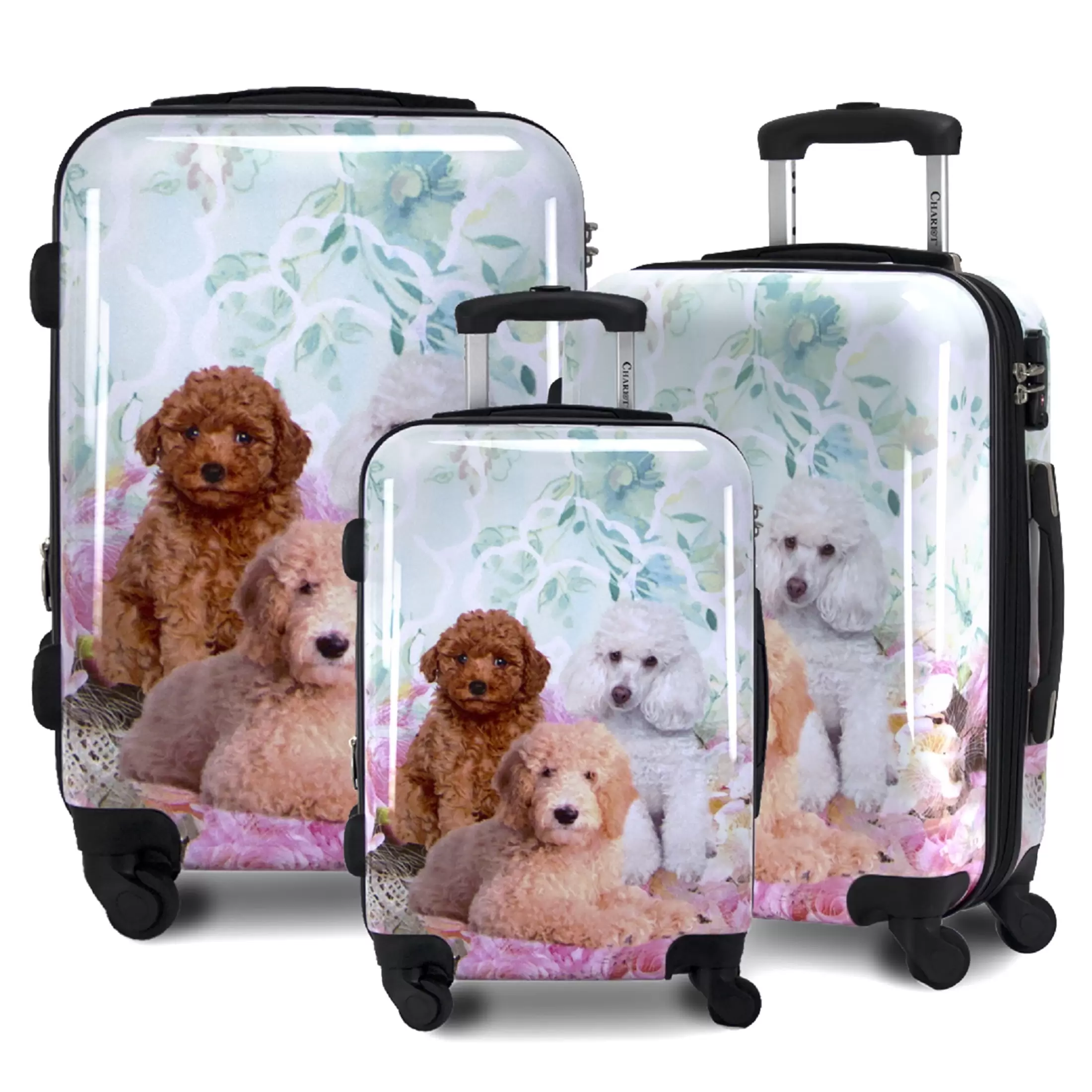 Chariot Garden Poodle 3-Piece Hardside Expandable Spinner Luggage Set