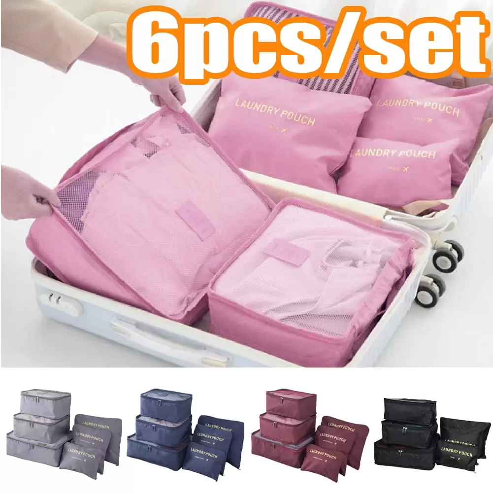 Cheers.US 6Pcs/Set Packing Cubes for Travel. Travel Cubes for Suitcase Lightweight Travel Essential Bag with Large Toiletries Bag for Clothes Shoes Cosmetics Toiletries 