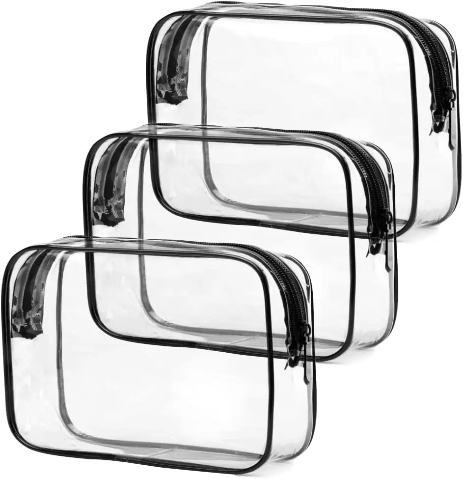 Clear Toiletry Bag. 3 Pack Quart Size Travel Bag Clear Cosmetic Makeup Bags wih Zippers for Women Men Vacation. Bathroom and Organizing