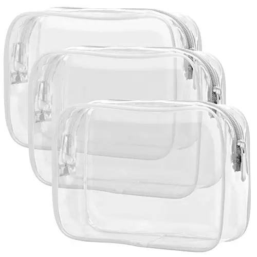 Clear Toiletry Bag. Packism 3 Pack TSA Approved Toiletry Bag Quart Size Bag. Travel Makeup Cosmetic Bag for Women Men. Carry on Airport Airline Compliant Bag. White