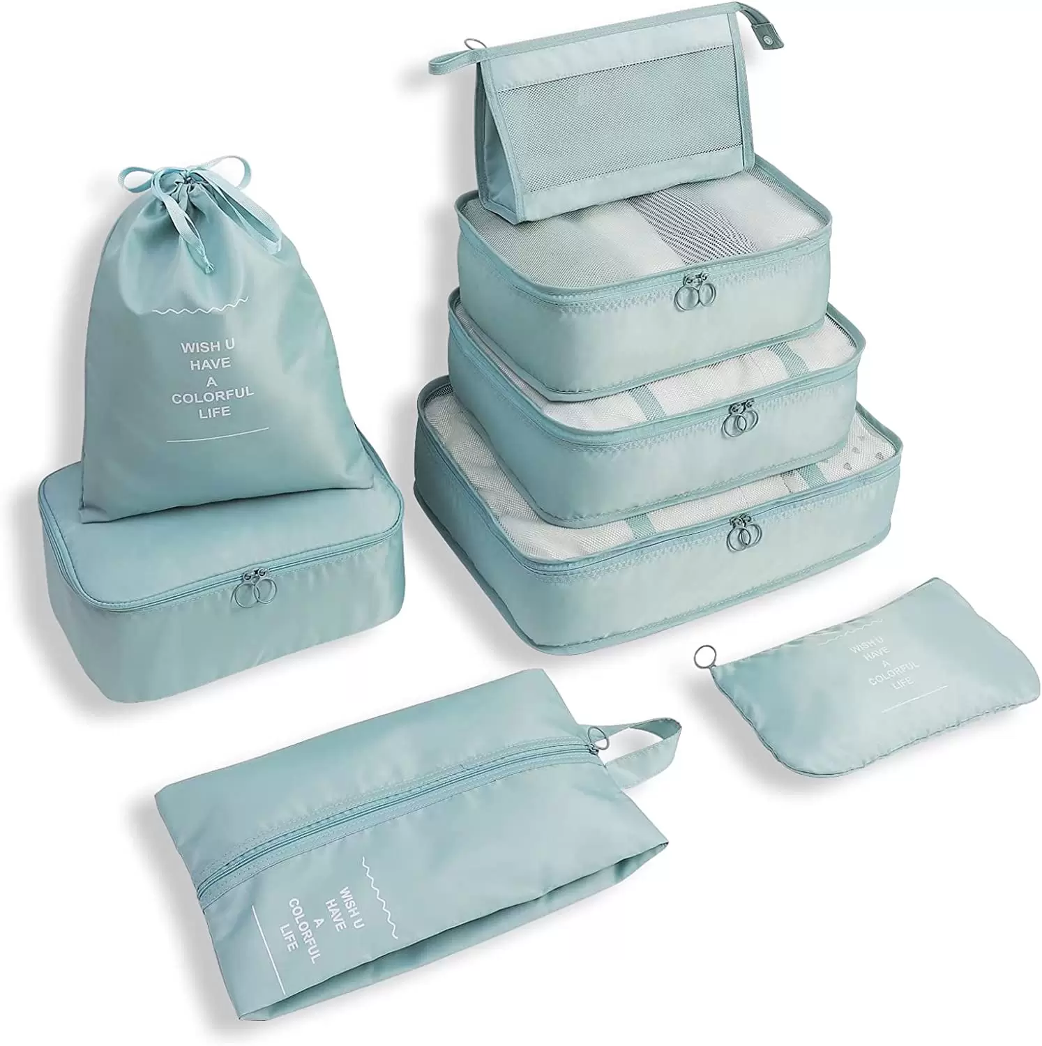 Clearance! 8 Set Packing Cubes for Suitcases Travel Essentials Luggage Organizer for Travel Accessories Shoe Bag Tioletry Bag Laundry Bag(powder blue)