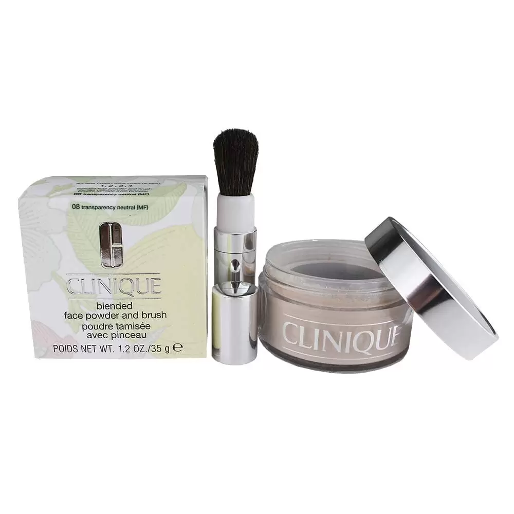 Clinique Blended Lightweight Face Powder For Every Skin Type & Brush- 08 Transparency Neutral. 1.2 oz