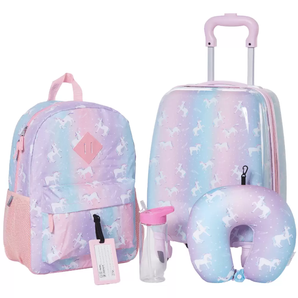 Club Libby Lu Kids Luggage Girls Unicorn Suitcase Set Backpack Neck Pillow Water Bottle and Luggage Tag 5 Pc