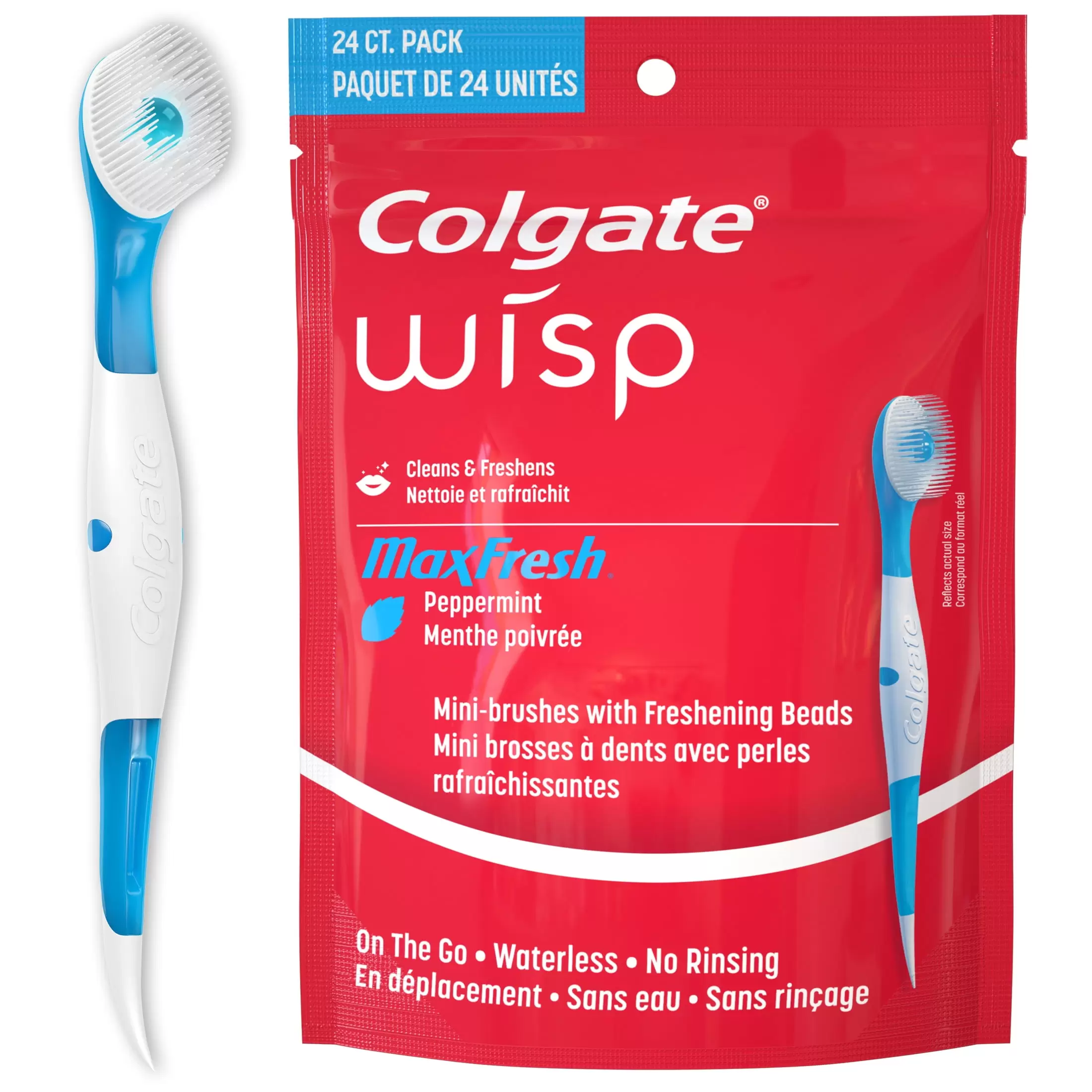 Colgate Max Fresh Wisp Disposable Mini Travel Toothbrushes. Peppermint - 24 Count