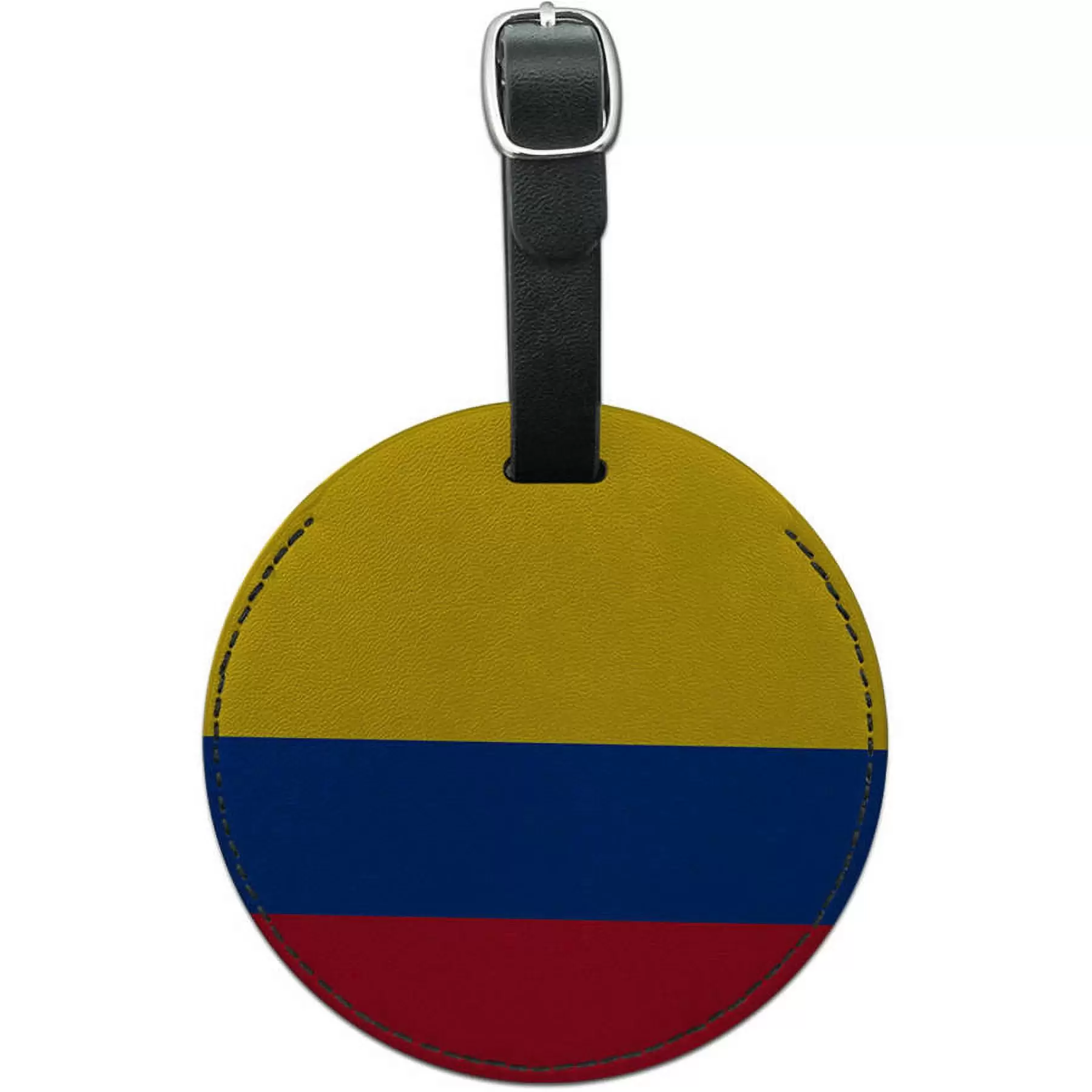 Colombia National Country Flag Round Leather Luggage ID Tag Suitcase Carry-On