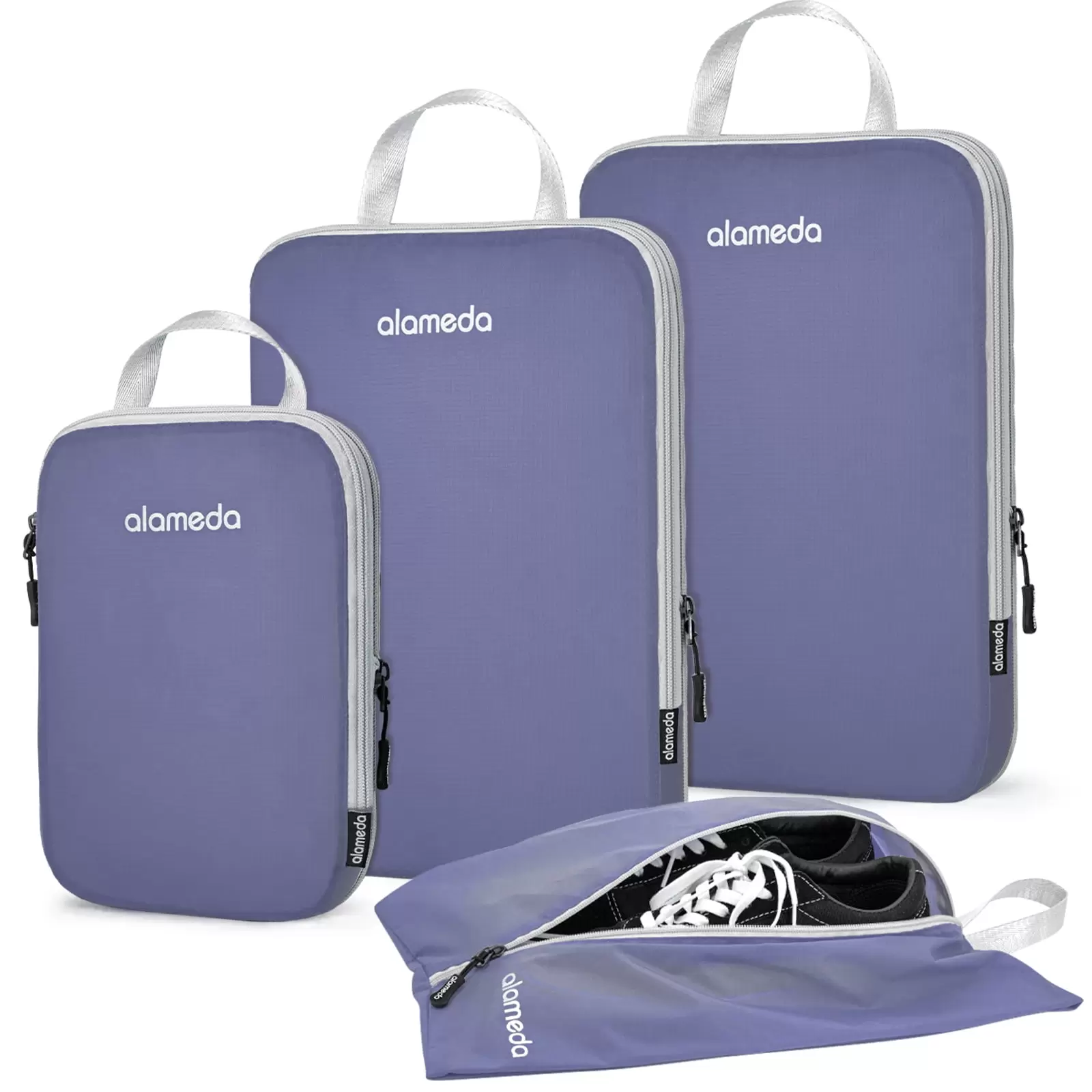 Compression Packing Cubes. Luggage Packing Organizers for Travel Accessories with Shoe Bag Purple