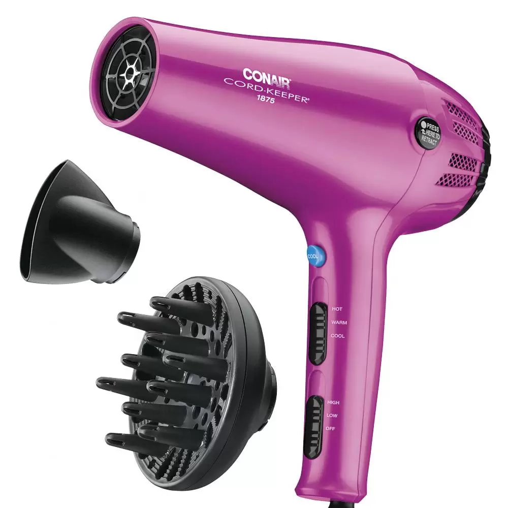 Conair Cord-Keeper Travel Size Ionic & Ceramic Hair Dryer. 1875 Watts. Pink 209TPN