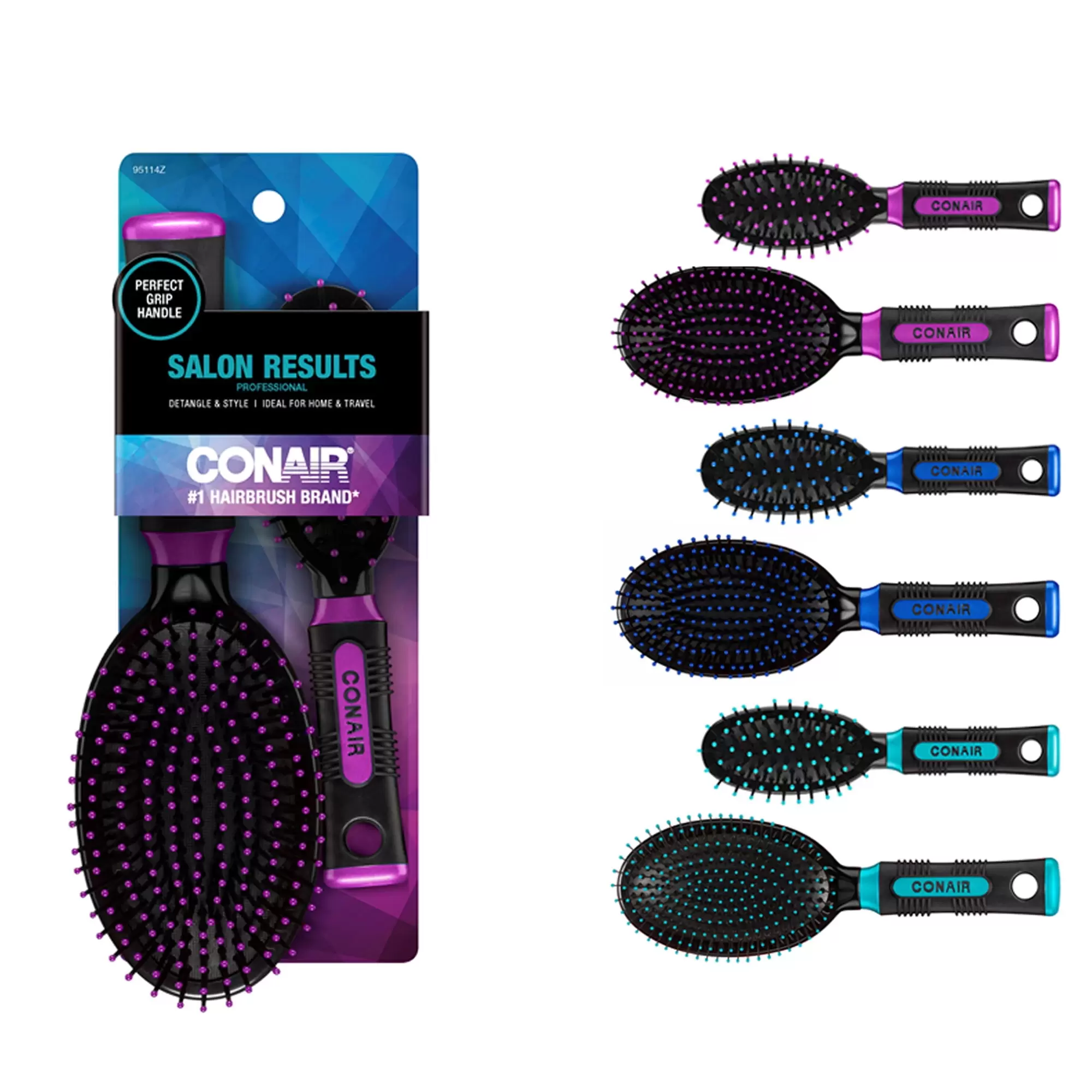 Conair Professional Travel and Full-Size Cushion Hairbrush Set. Colors Vary. 2 Piece Set