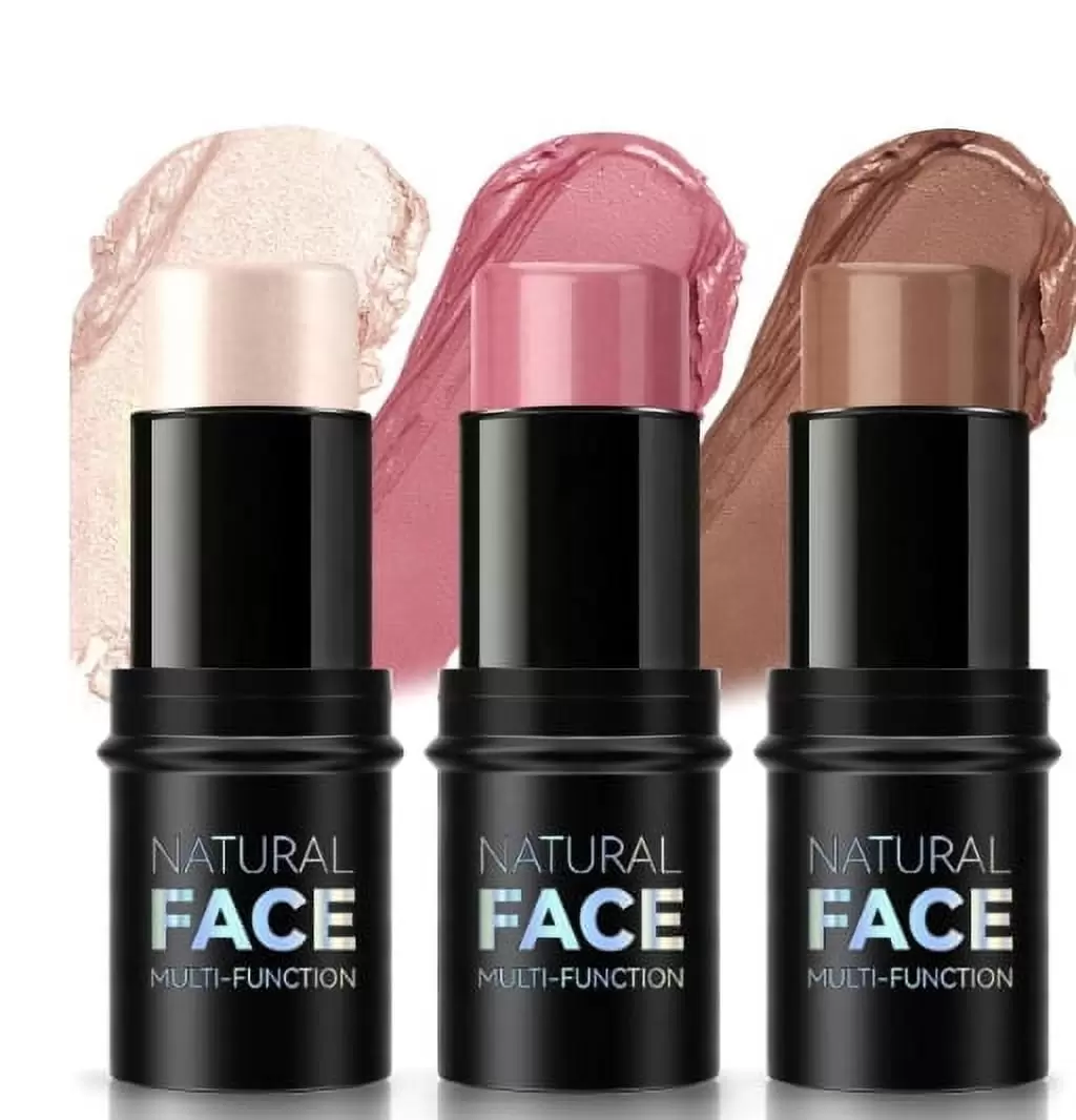 Contour Stick. Highlight Stick. Blush Stick. Cream Contour Kit with Brush. Create Face Contour. Non-greasy. Waterproof Long-lasting Effect. Highlighter Makeup Stick 3 colors