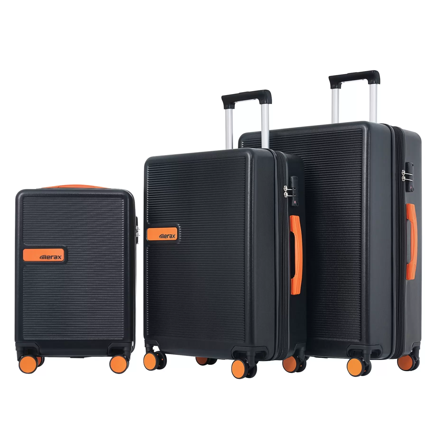 Contrast Color Hardside ABS 3 Piece Luggage Set. Lightweight Suitcase with TSA Lock 360?? Spinner Wheels for Business and Travel. 20Carry on 24 & 28 Can Extend for Check. Black