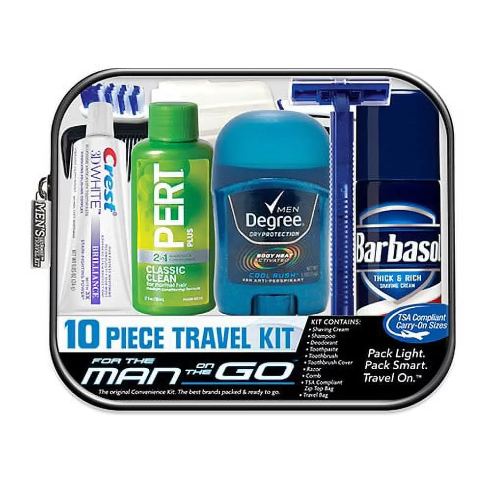 Convenience Kits International Men's Deluxe 10 Piece Travel Kit. TSA Compliant. in Reusable Clear Zippered Bag Featuring: Barbasol Shave Cream