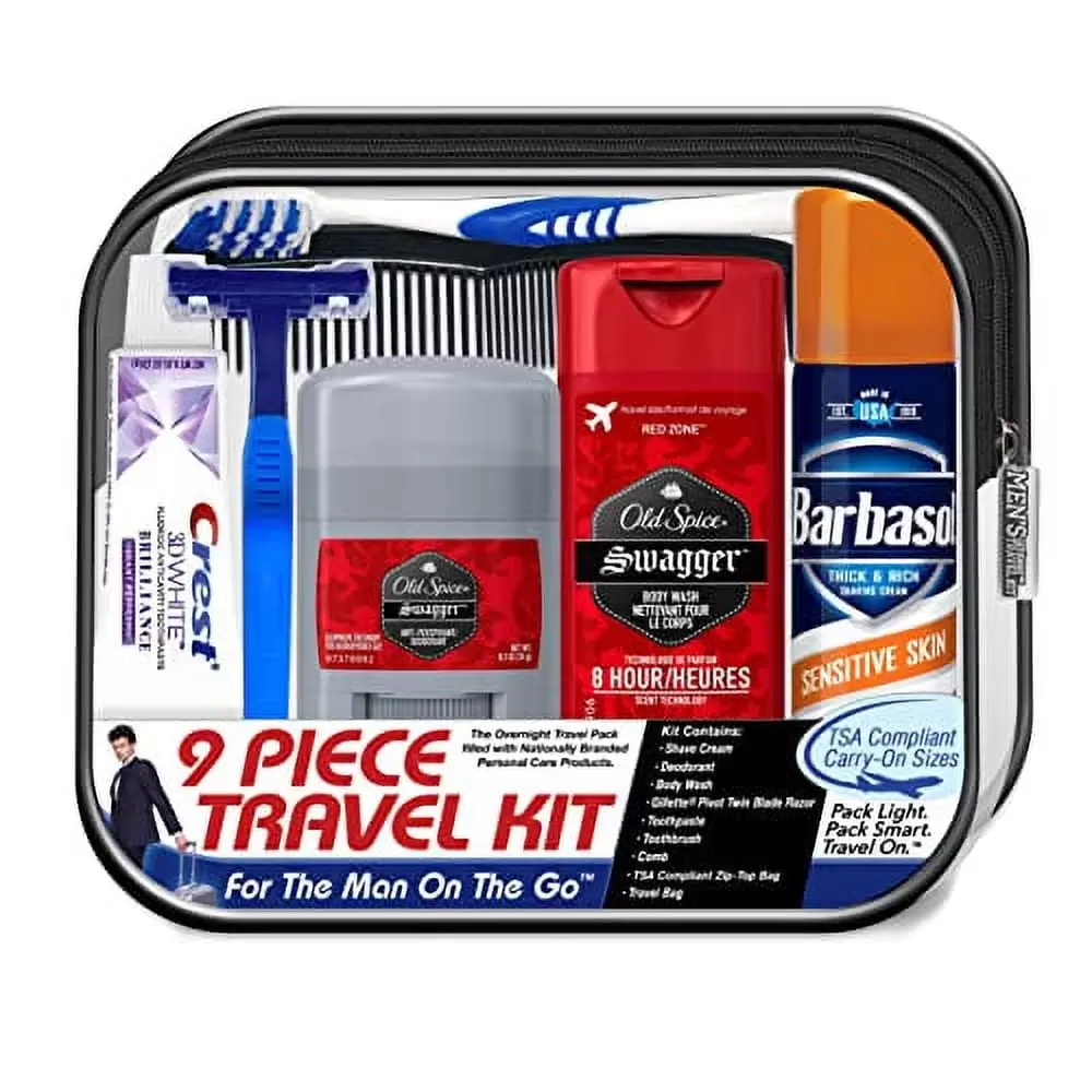 Convenience Kits International Men's Deluxe. 9-Piece Kit with Travel Size TSA Compliant Essentials . Featuring: Old Spice Products in Reuseable Toiletry Bag