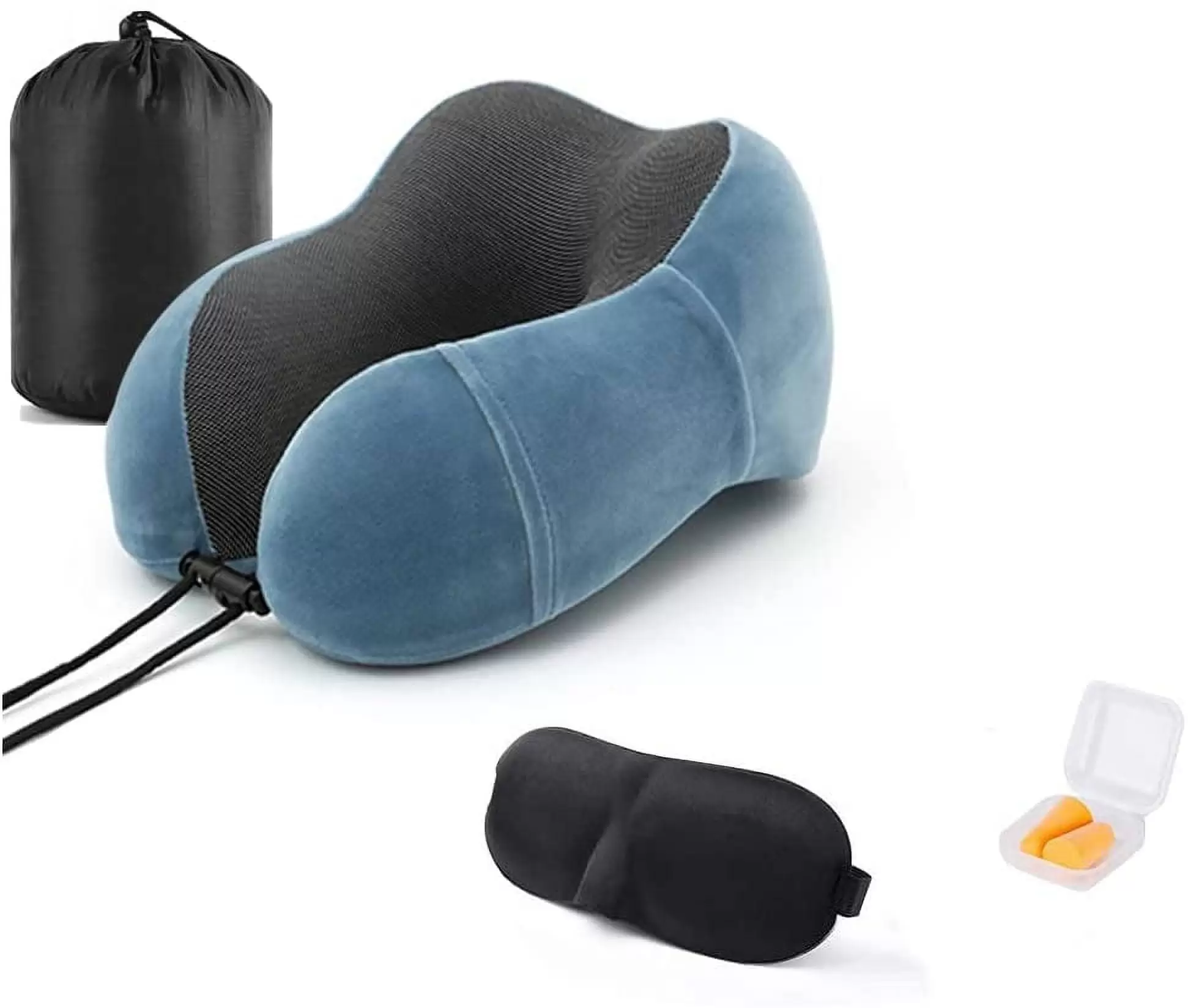 Coolmade Travel Pillow Memory Foam Neck Pillow with 360-Degree Head Support Comfortable Airplane Lightweight Pillow with Storage Bag (Blue)