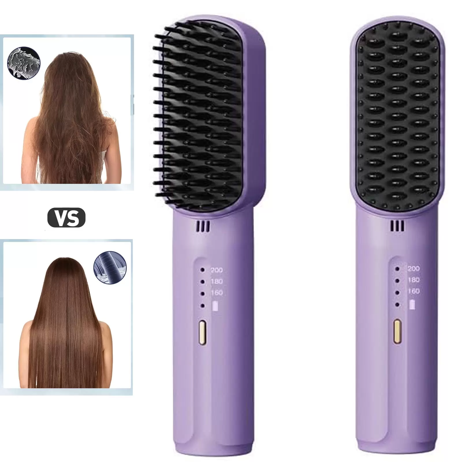 Cordless Hair Straightener Brush. Hair Straightening Comb for Women. USB Charge. Fast Heating. Travel Brush for Long and Short Hair