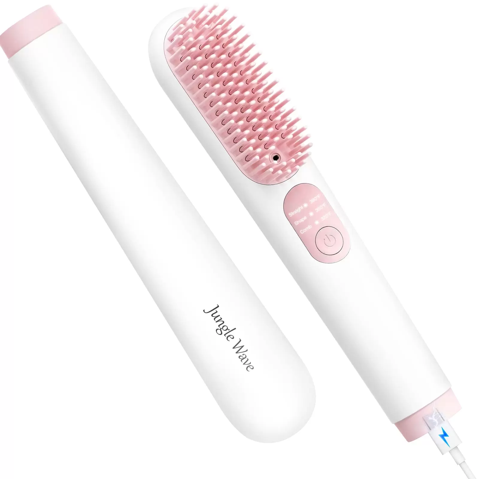 Cordless Hair Straightener Brush. Jungle Wave Portable Ionic Hot Straightening Comb for Travel. Gift for Mother's Day. Pink