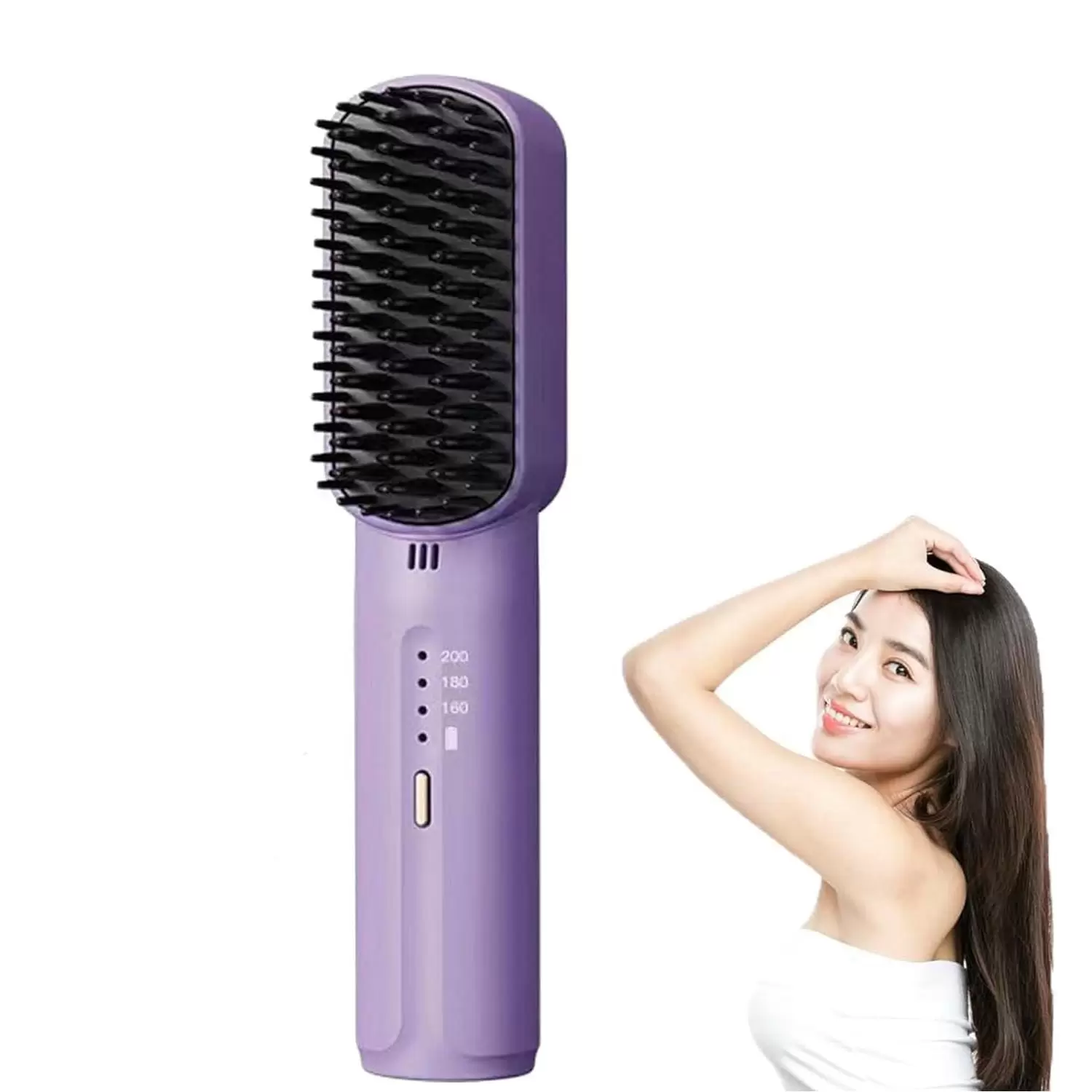 Cordless Hair Straightener Brush. Mini Portable Hair Straightener Comb for Women with 3 Heating Level. Rechargeable Hot Hair Straightener Brush for Beard. Anti- Scald& 20s Fast Heating