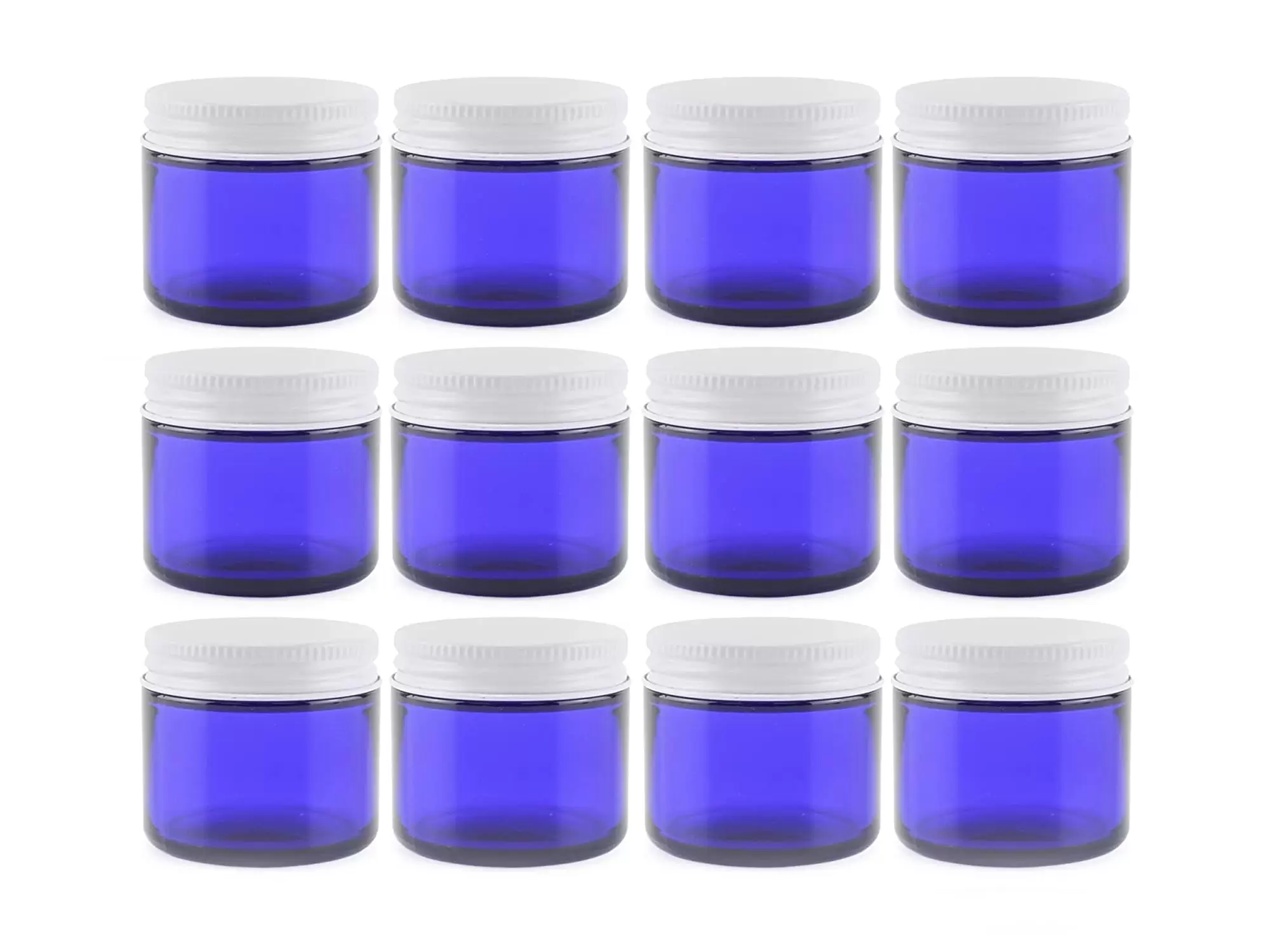 Cornucopia 2oz Cobalt Blue Glass Jars w/Metal Lids (12 Pack); Straight Sided Containers for Creams. Cosmetics. Lotions and More