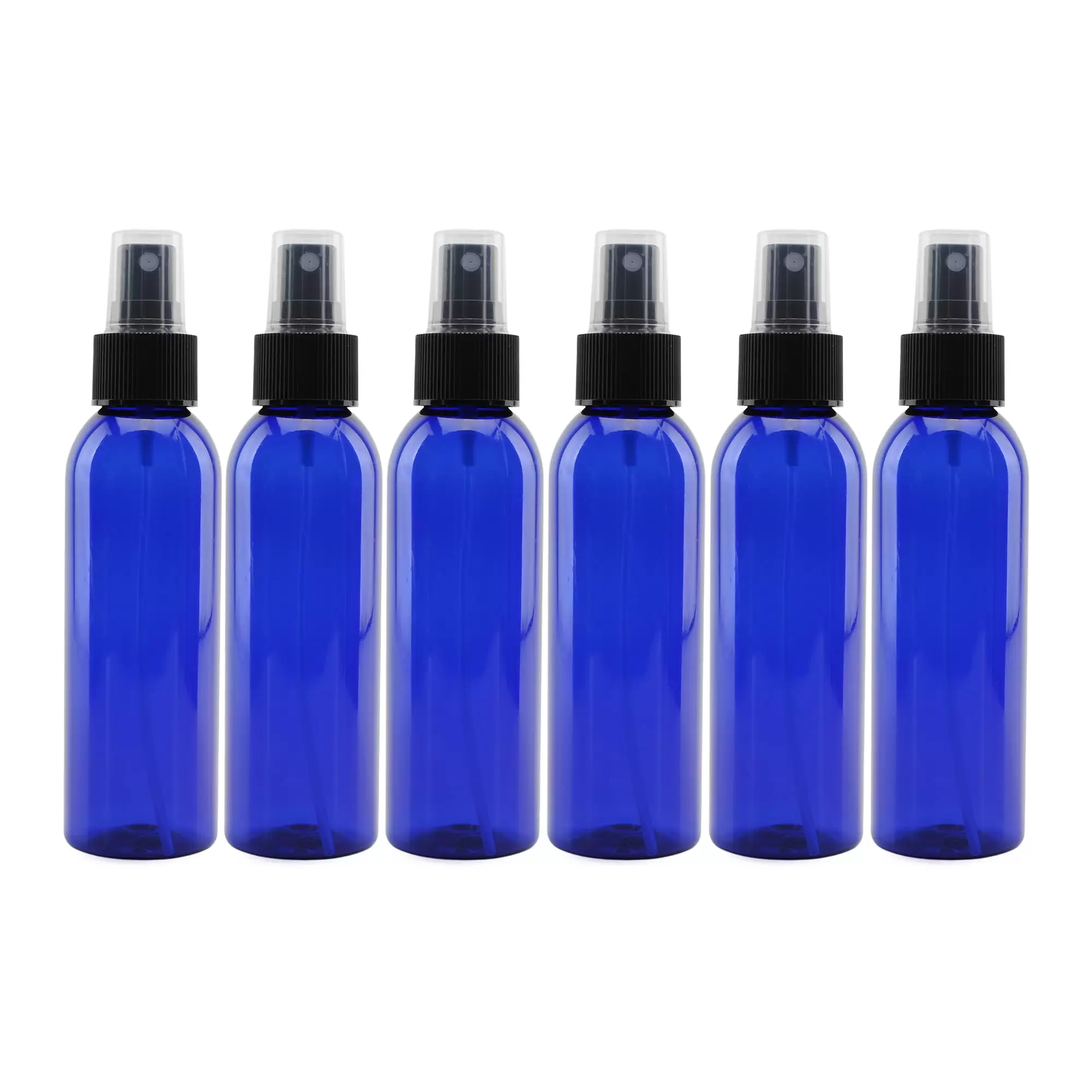 Cornucopia 4oz Blue Empty Plastic Refillable PET Spray Bottles w/Fine Mist Atomizer Caps (6-Pack); Sprayers for DIY Home Cleaning & Travel